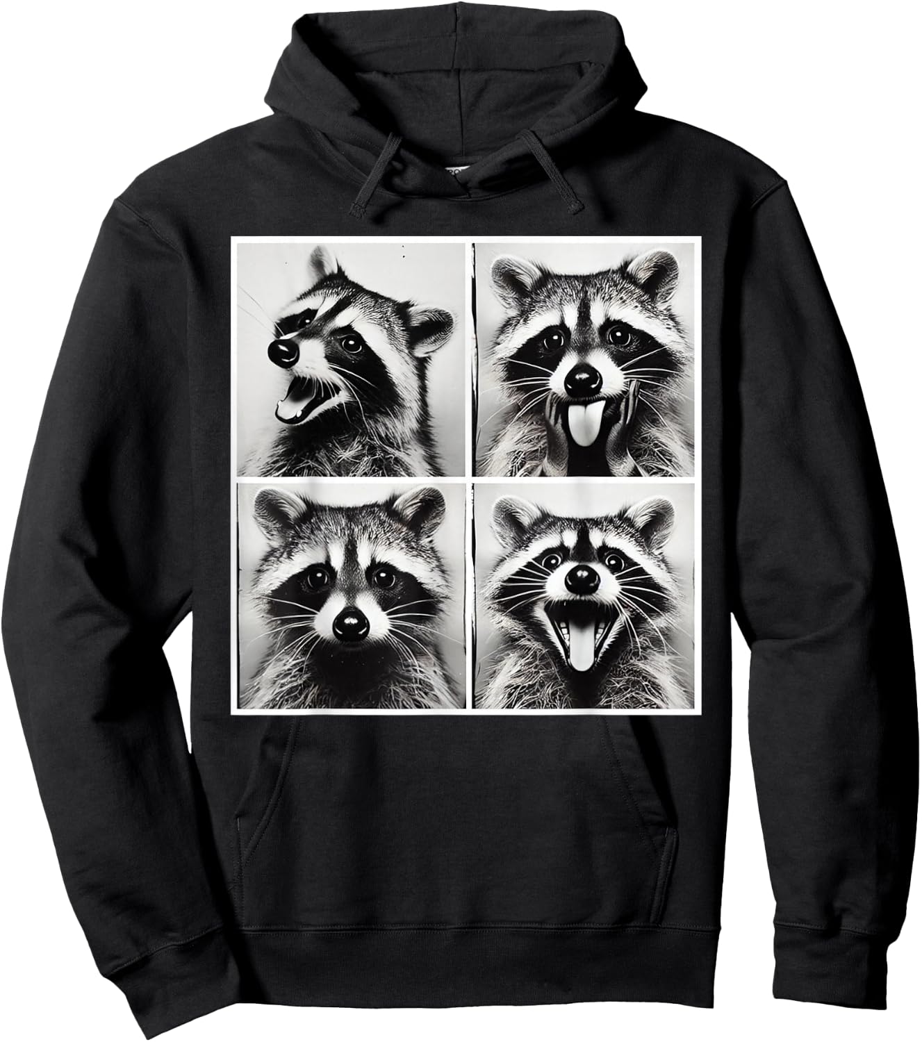Animal Photobooth Funny Raccoon Rock On Selfie Retro Raccoon Hoodie - Hoodie | Black