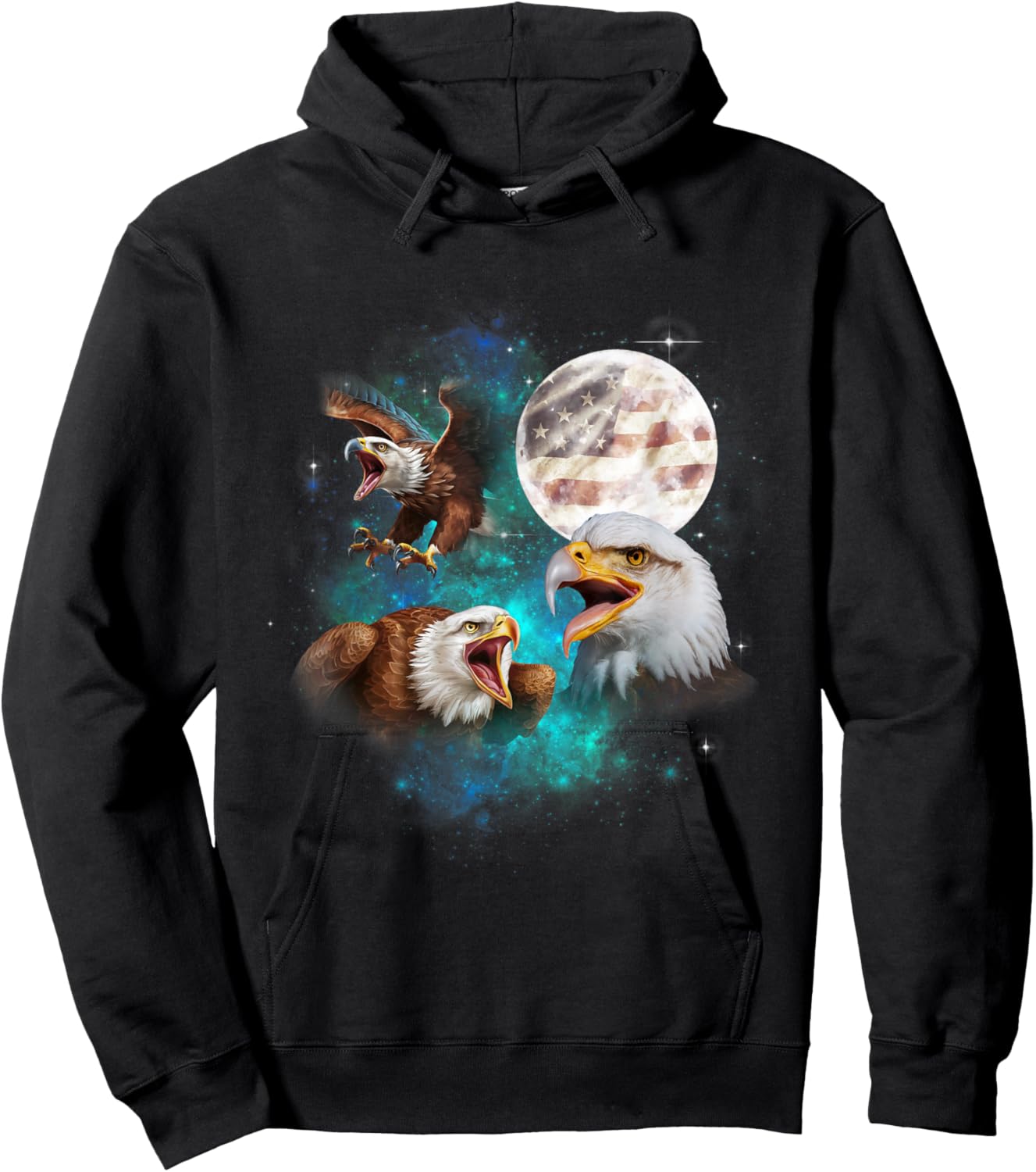 Bald Eagle USA flag American Flag Howl At Moon 4th of July Hoodie - Hoodie | Black