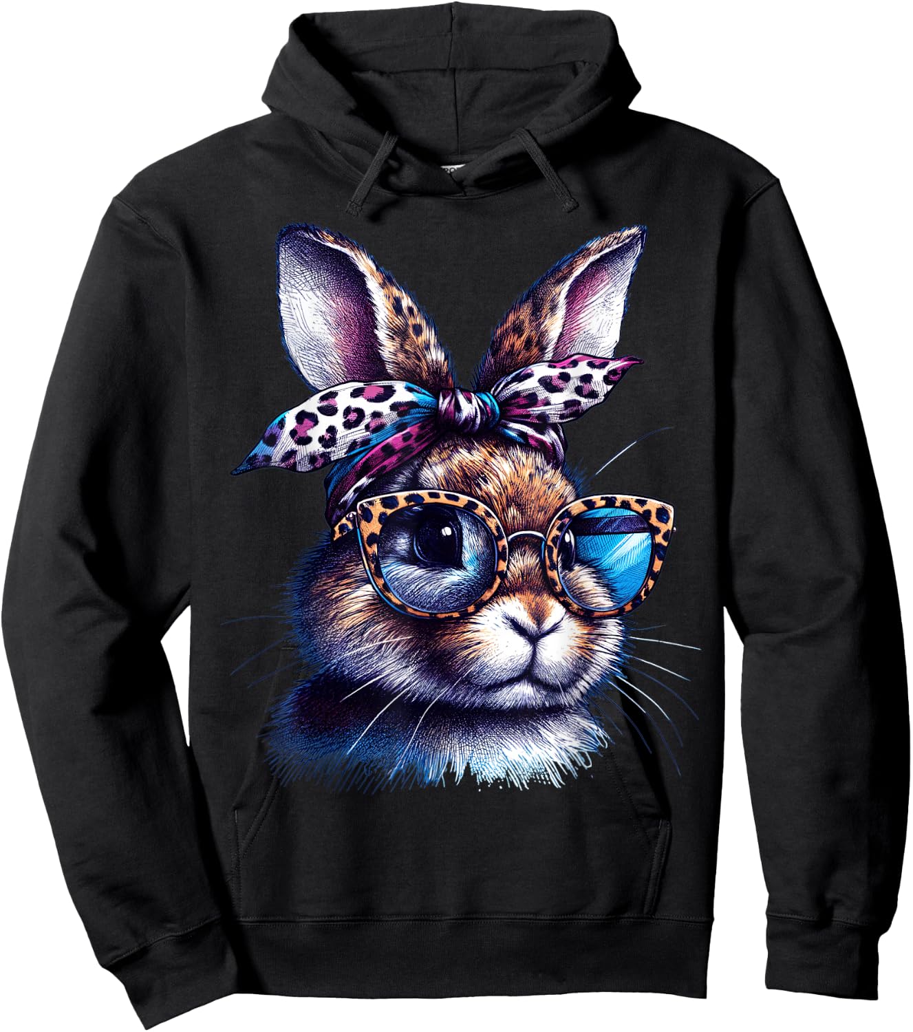 Easter Bunny Wearing Glasses Leopard Headband Women Girls Hoodie - Hoodie | Black