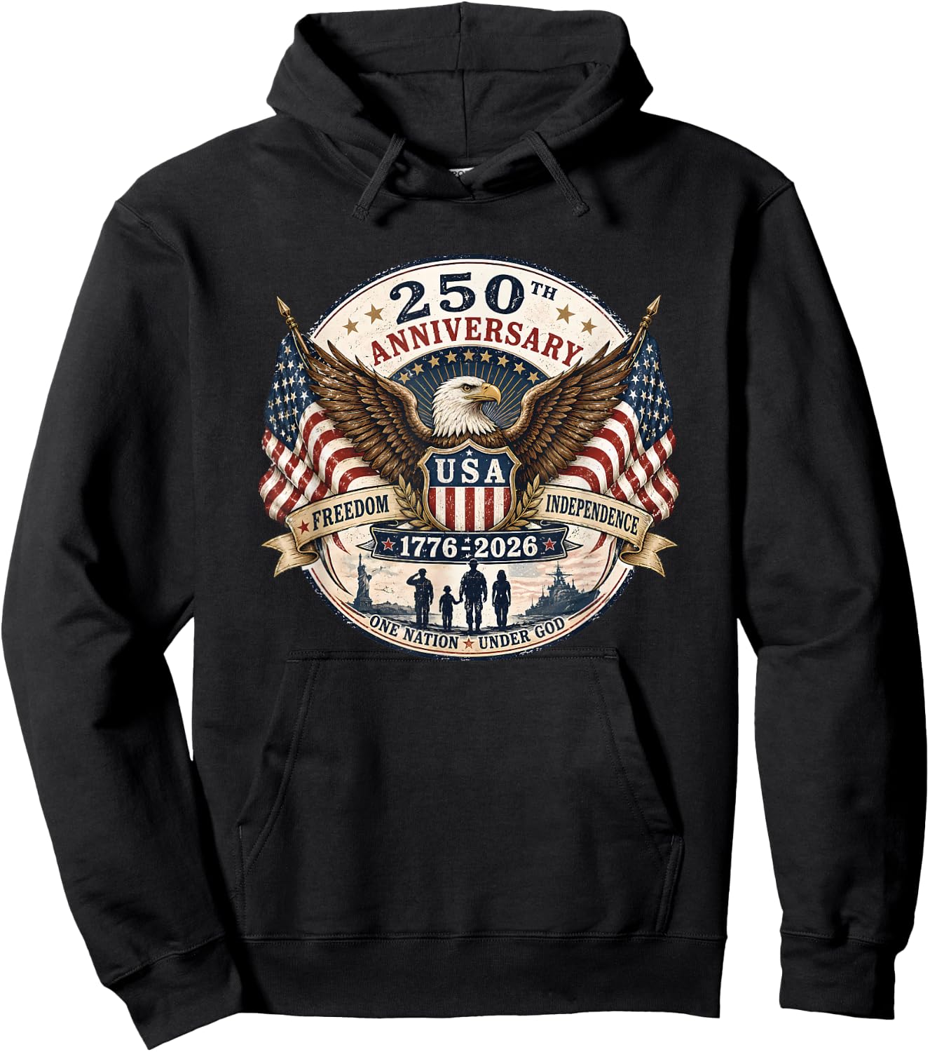 250th Anniversary USA 1776-2026 July 4th Independence Hoodie - Hoodie | Black