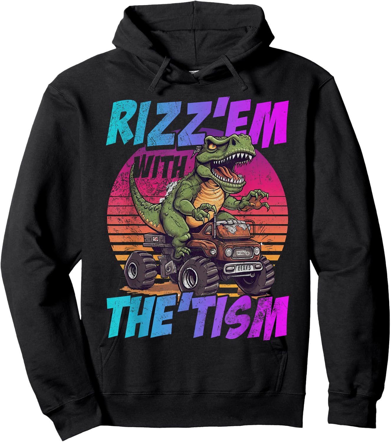 Rizz Em With The Tism Dinosaur Trex Meme Funny Autism Grunge Hoodie - Hoodie | Black