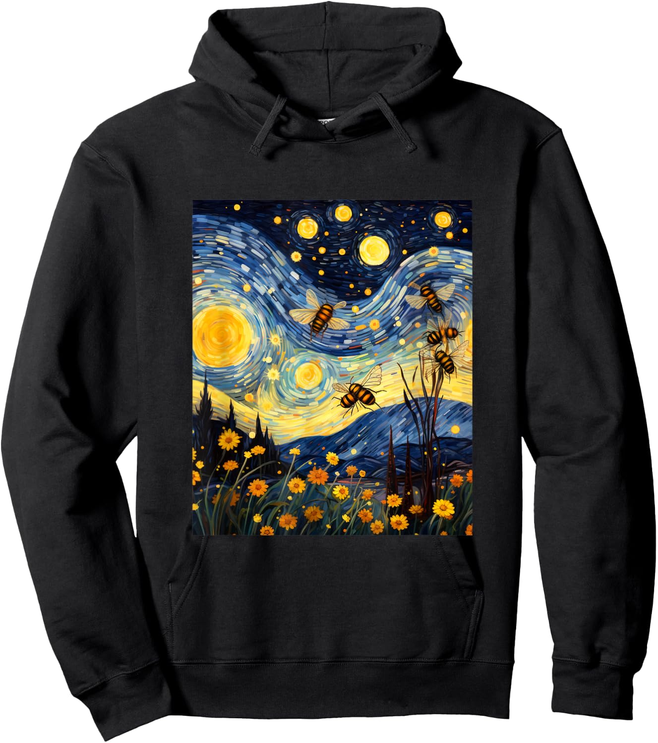 Bee Honey Stars Night Polinator Bees Lover Honeycomb Hoodie - Hoodie | Black