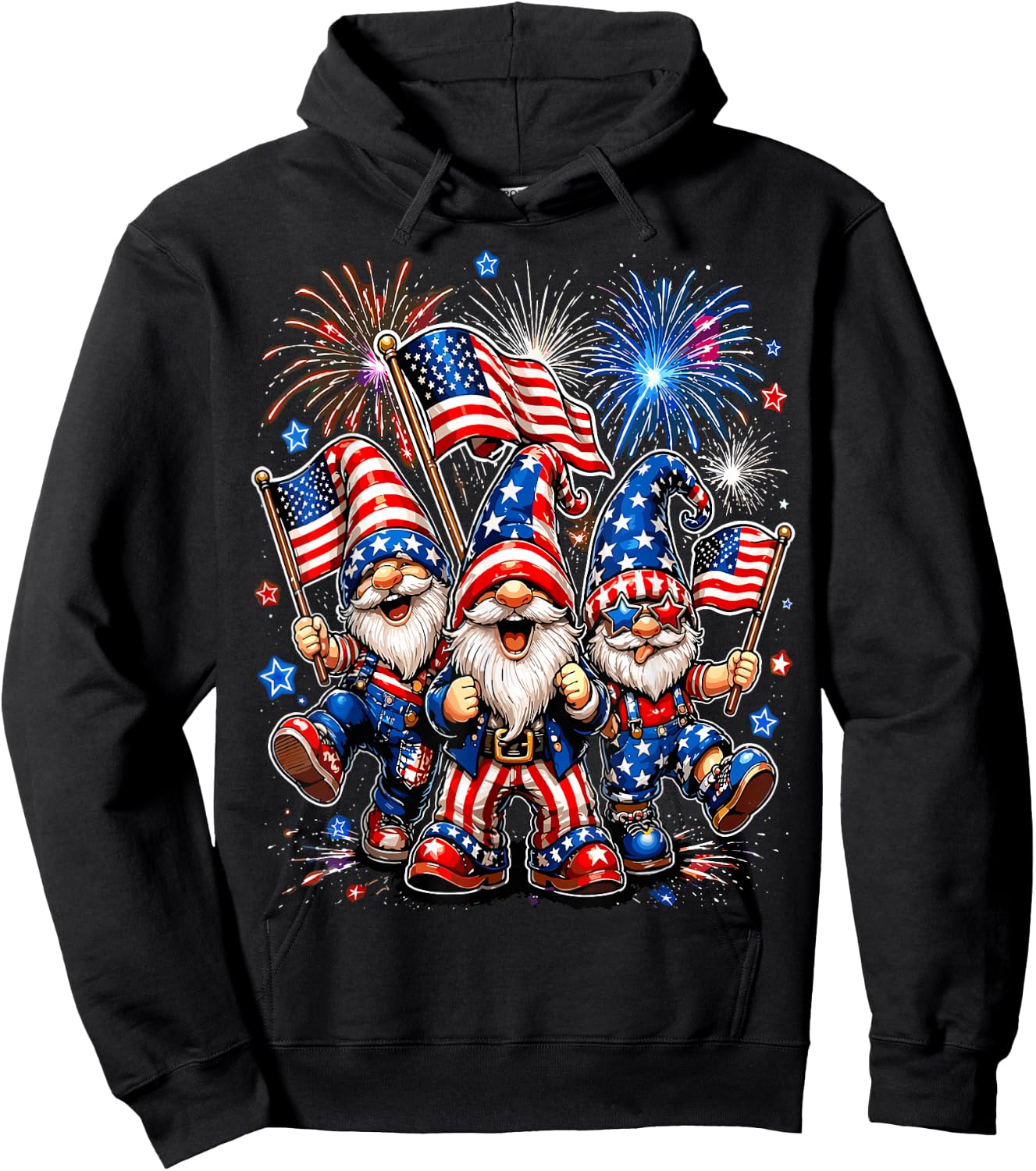 4th of July Gnomes American Flag Hoodie - Hoodie | Black