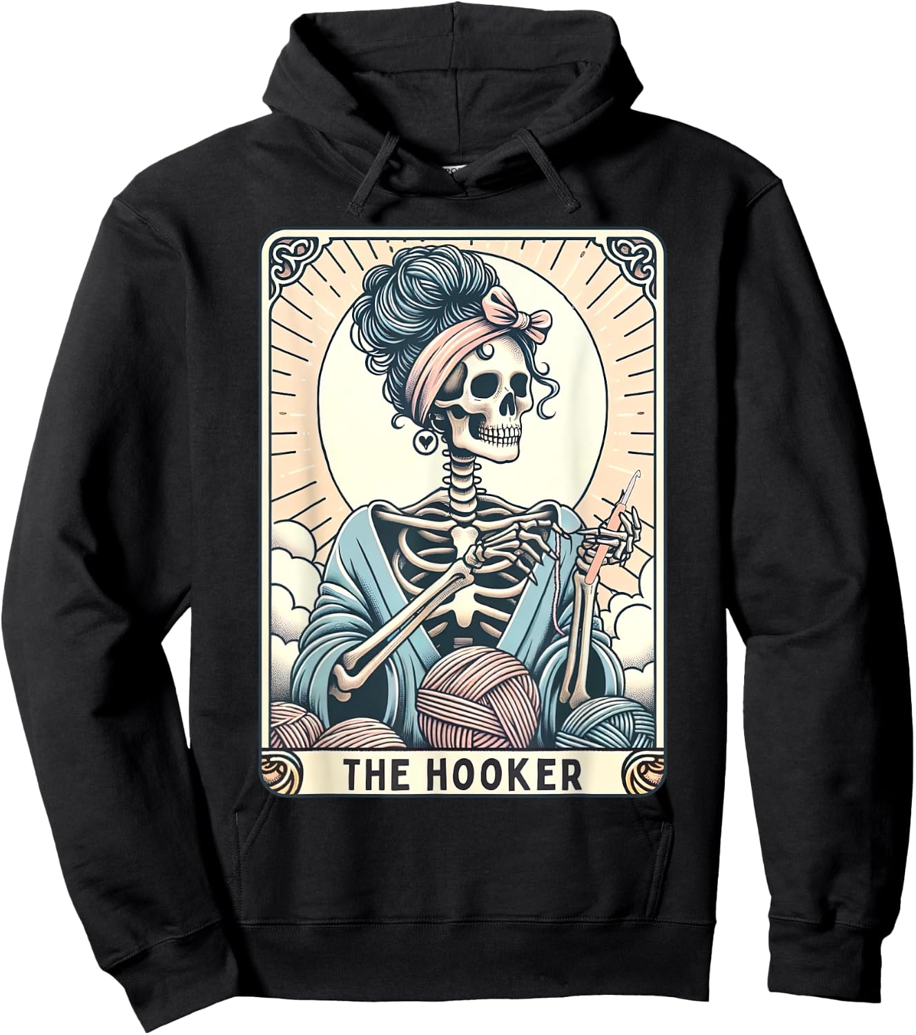 Retro Crochet Tarot Card Mom Skeleton Knitter Crochet Lover Hoodie - Hoodie | Black