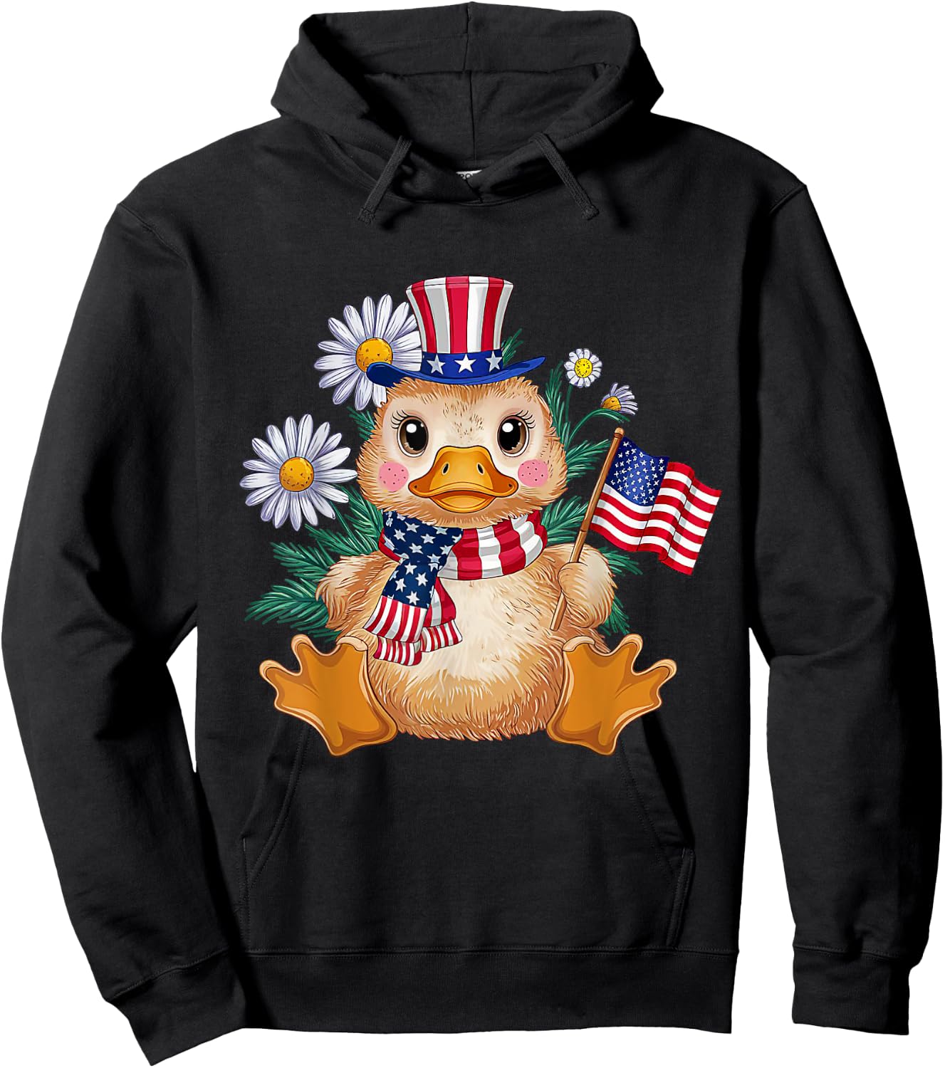 Cute Duck Florals 4th of July Boy Girl Patriotic Ducks Lover Hoodie - Hoodie | Black
