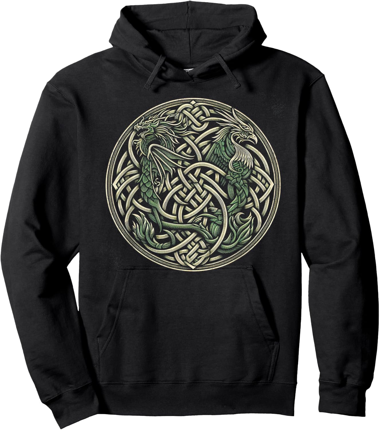 Intricate Celtic Knot with Dragon and Phoenix Hoodie - Hoodie | Black