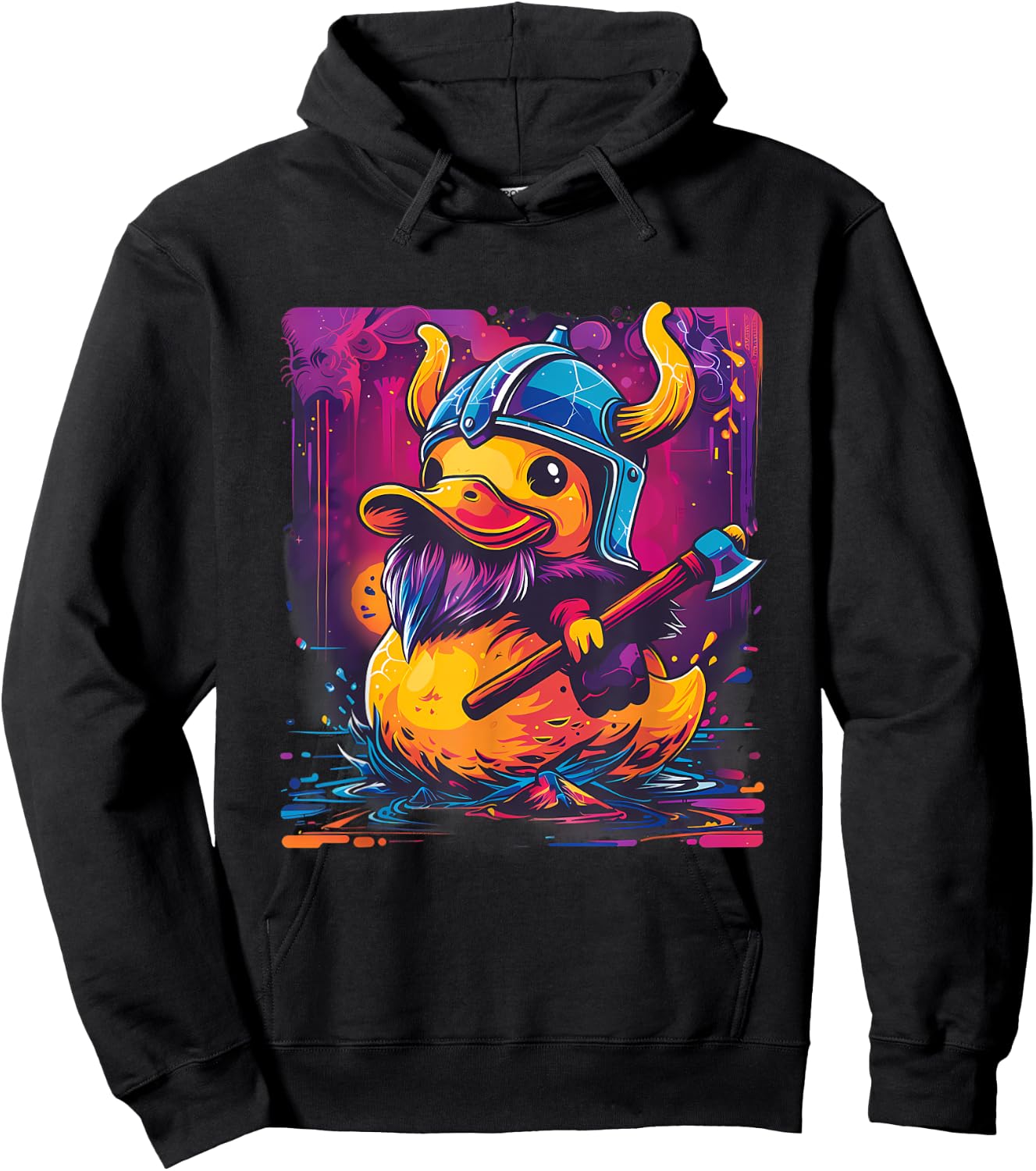 Rubber Duck Colourful Viking Duck Artwork Rubber Duck Lover Hoodie - Hoodie | Black
