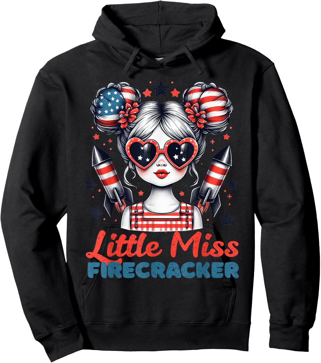 Little Miss Firecracker 4th Of July USA Flag Girl Toddler Hoodie - Hoodie | Black