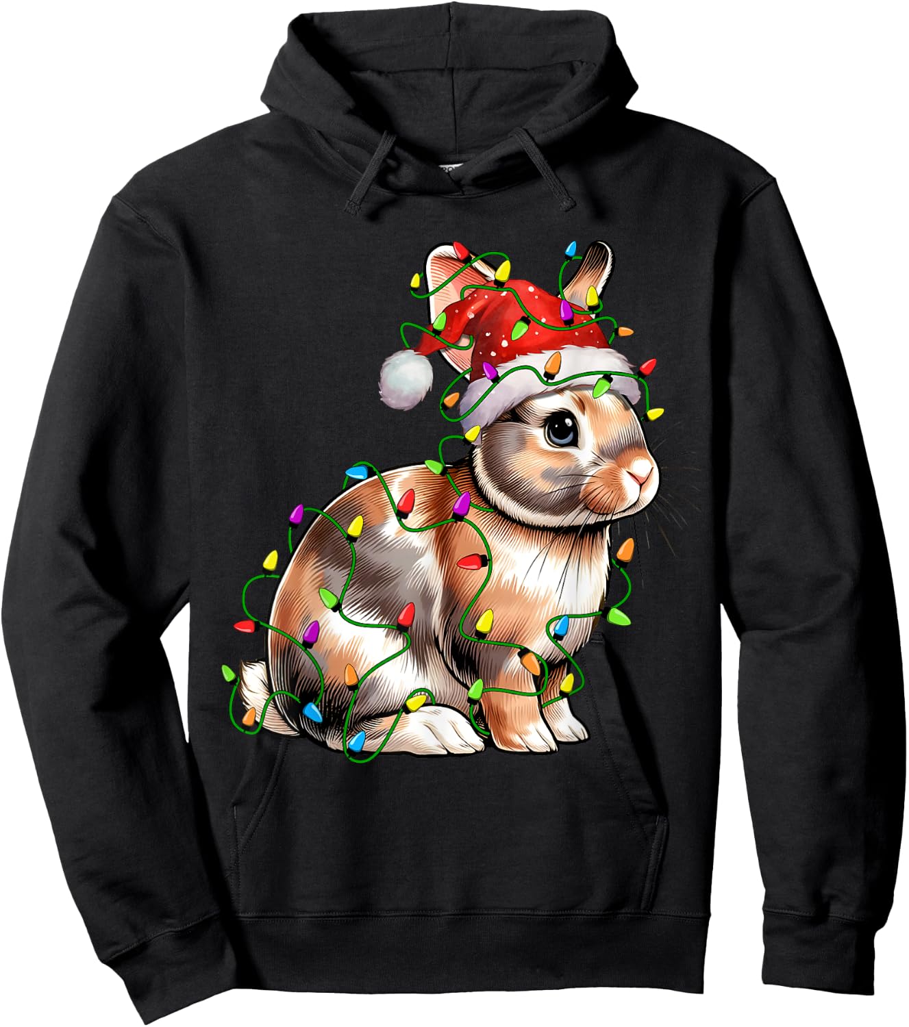 Bunny Rabbit Santa Christmas Tree Lighting Xmas Funny Hoodie - Hoodie | Black
