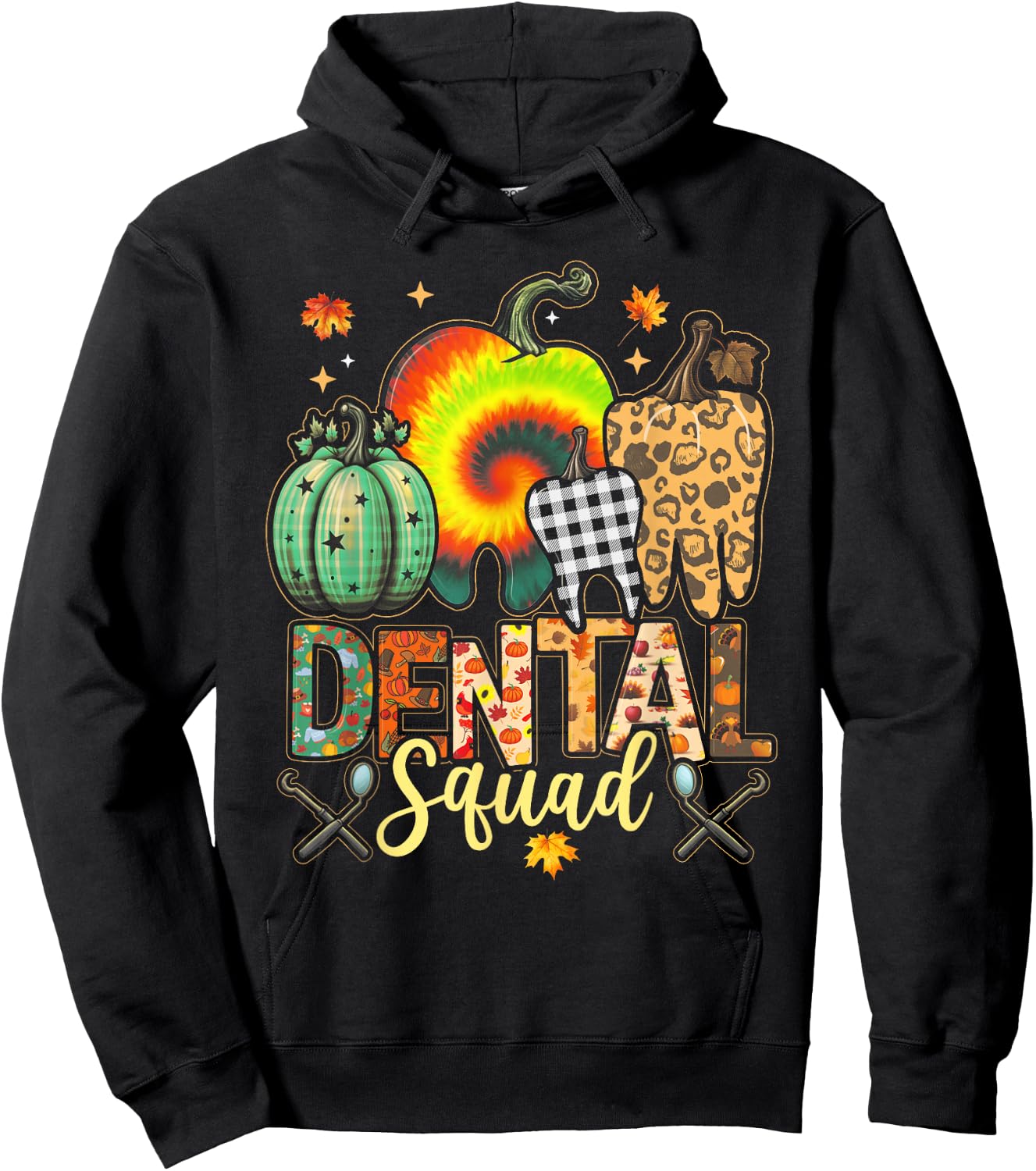 Funny Thanksgiving Autumn Dental Squad Dental Assistant Fall Hoodie - Hoodie | Black