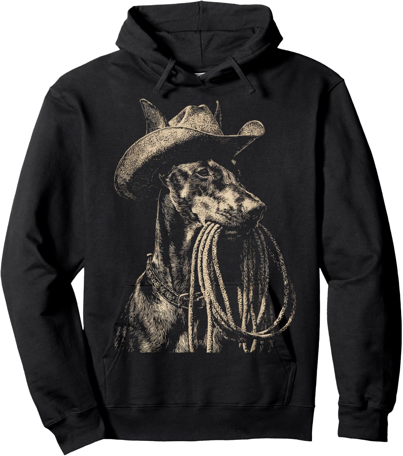 Rustic Doberman with Cowboy Hat Lasso Western Dog Rodeo Hoodie - Hoodie | Black