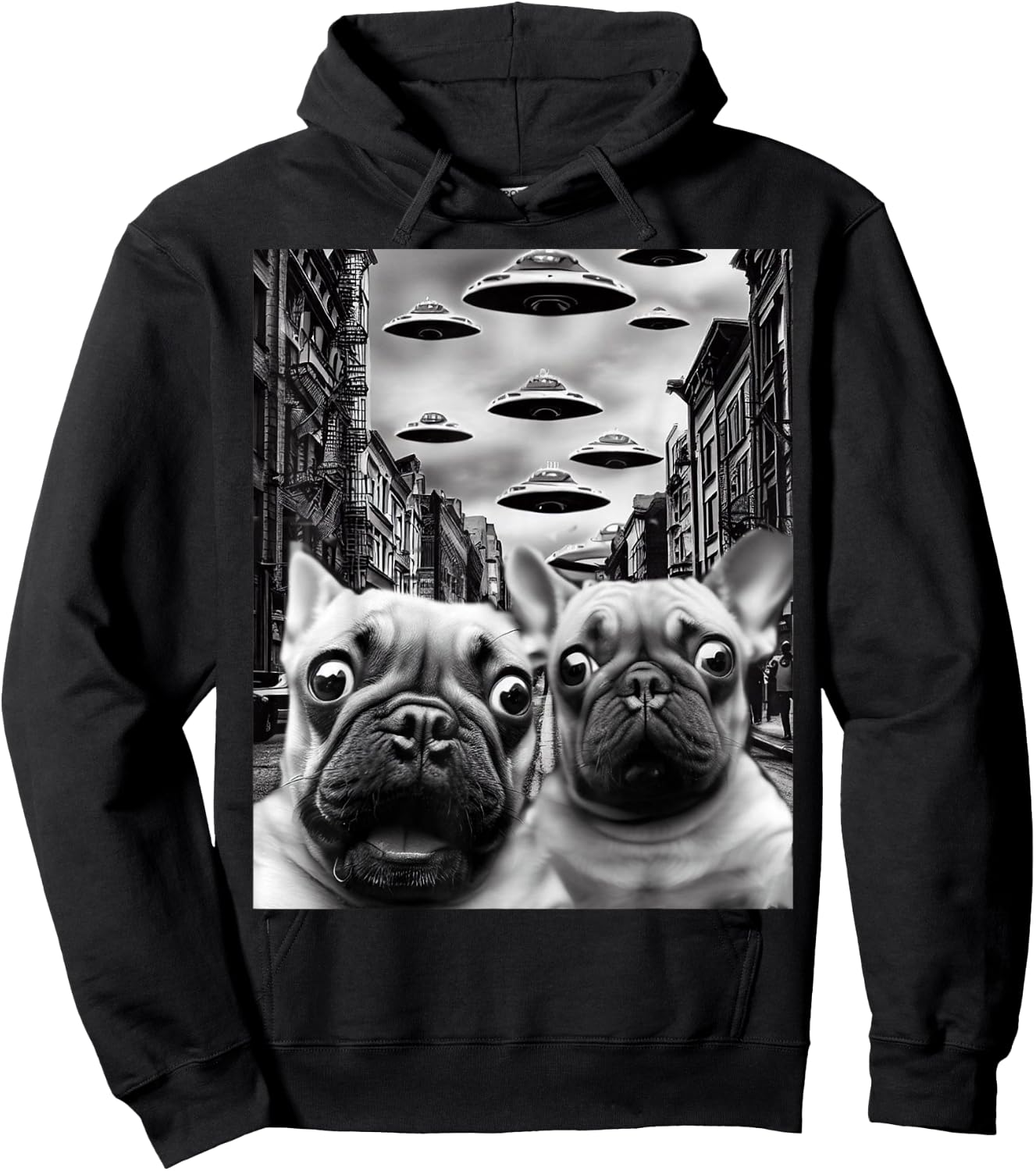 Frenchie UFO Selfie - Funny French Bulldog Alien Gift Hoodie - Hoodie | Black