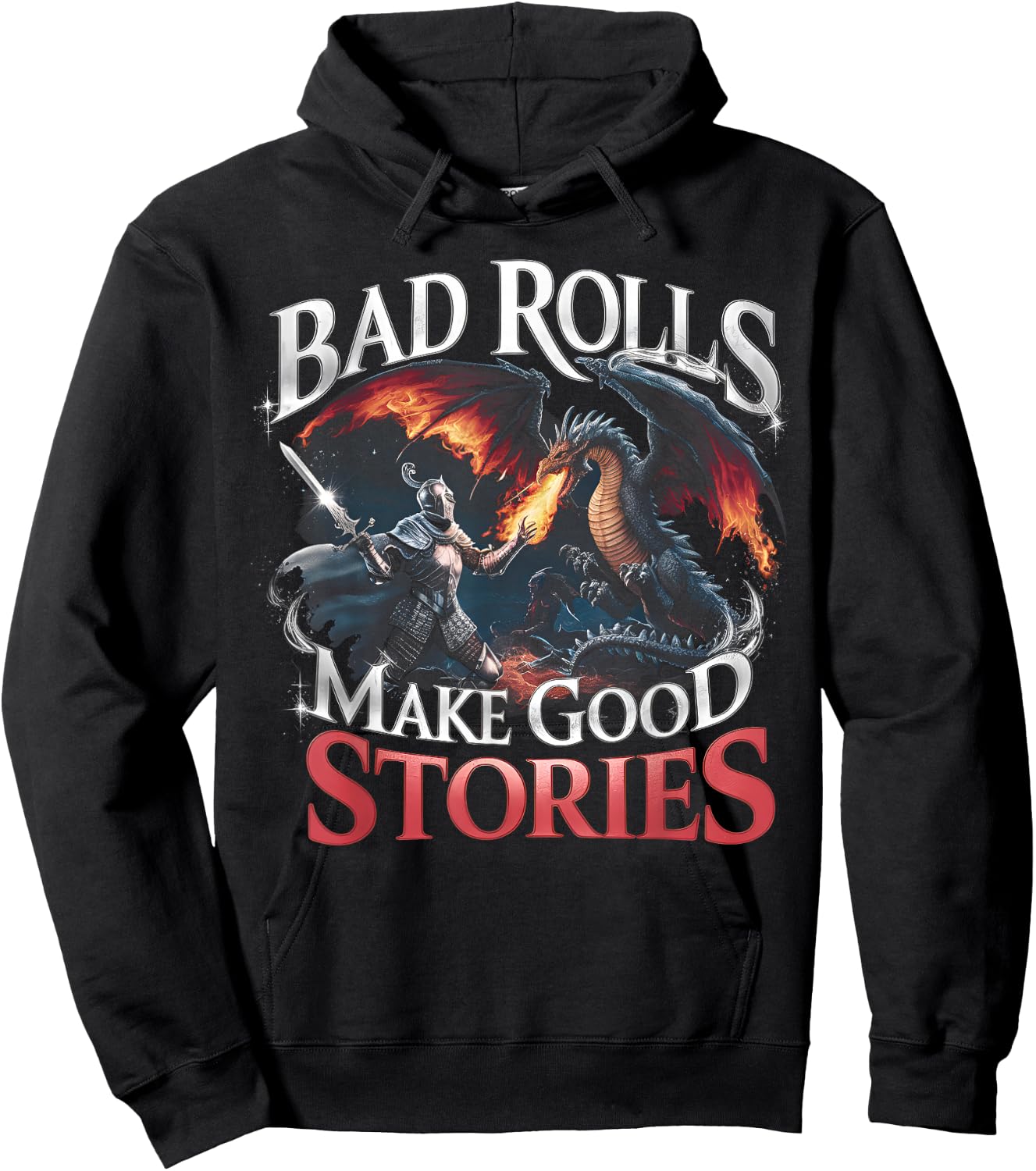 Bad Rolls Make Good Stories Medieval Knight RPG Gaming Hoodie - Hoodie | Black