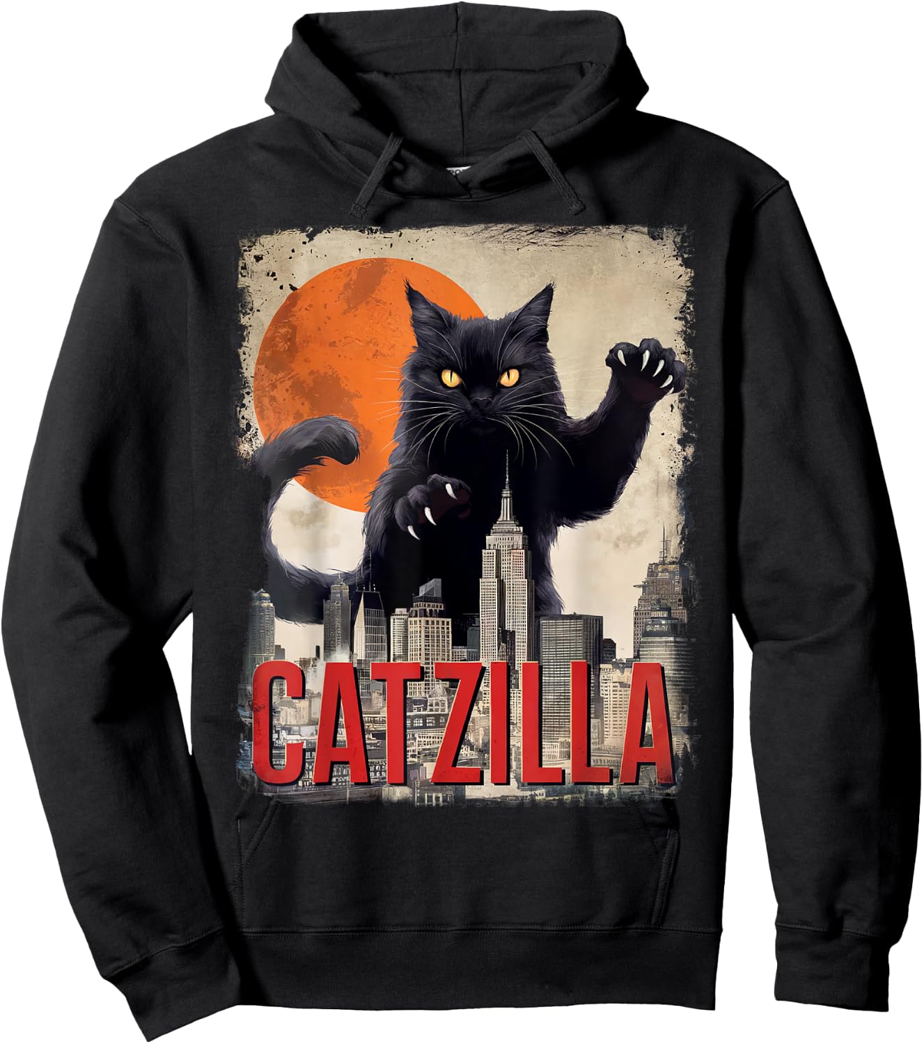Funny Catzilla Cat Japanese Art Cat Gifts Women Kid Hoodie - Hoodie | Black