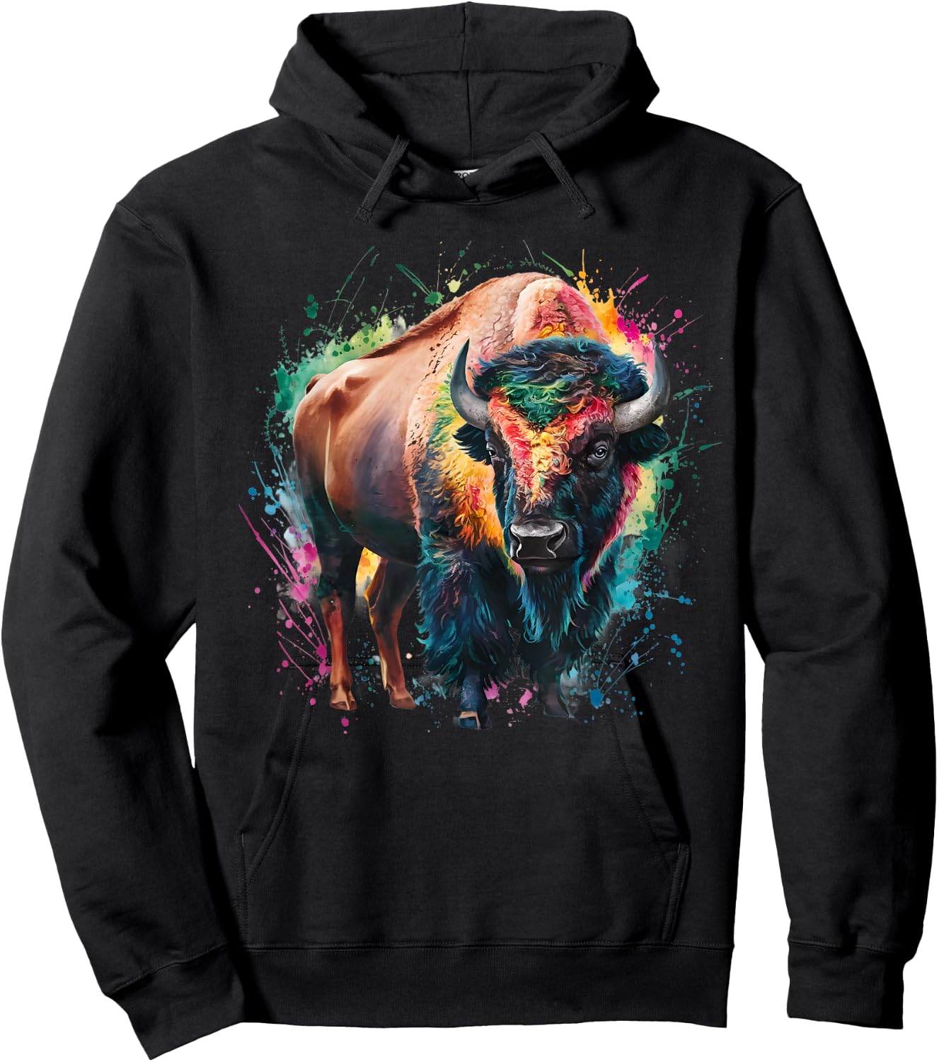 Bison Men's Women's Colourful Watercolour Bison Hoodie - Hoodie | Black