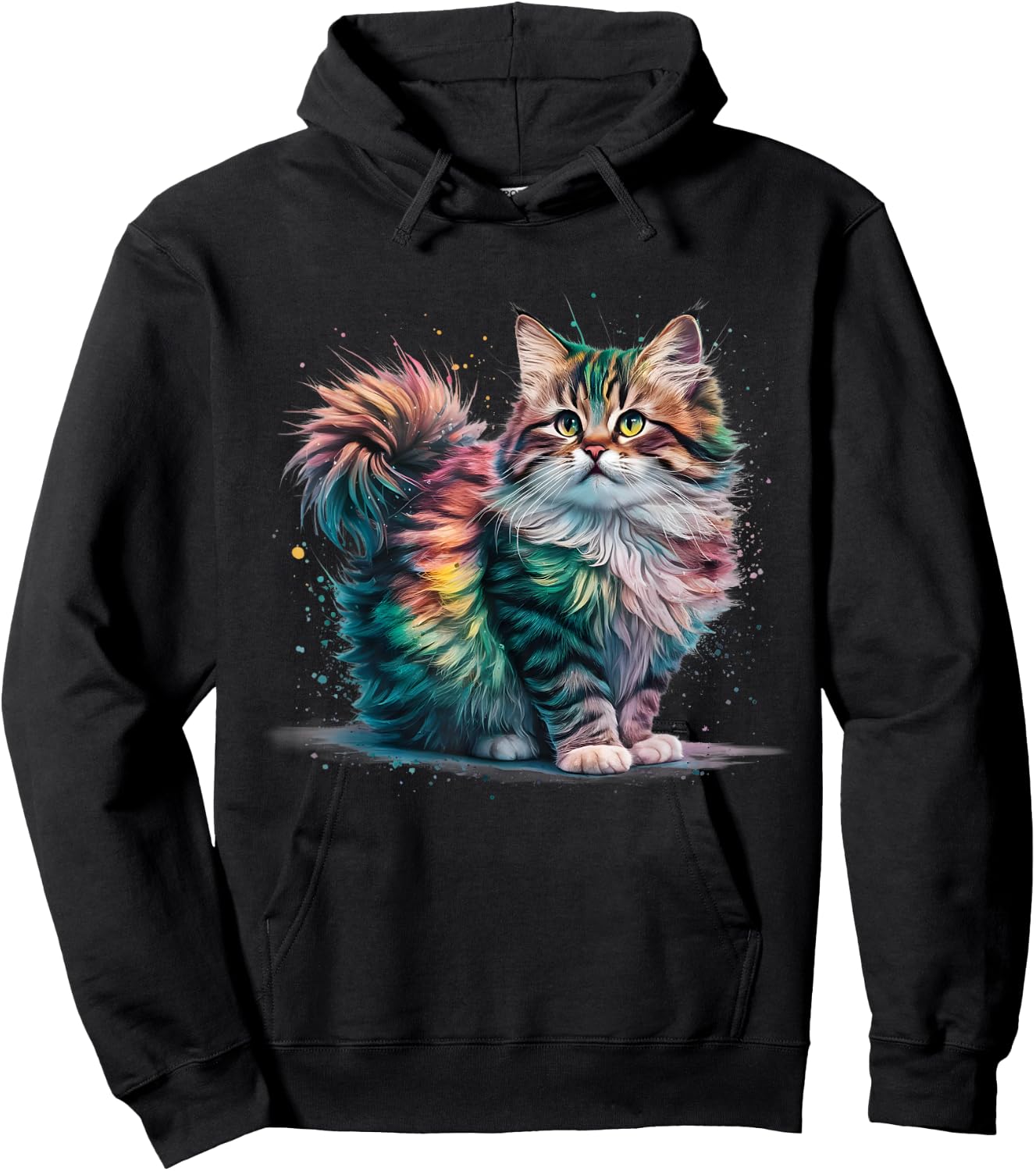 Cat Men Women Colourful Watercolour Cat Hoodie - Hoodie | Black