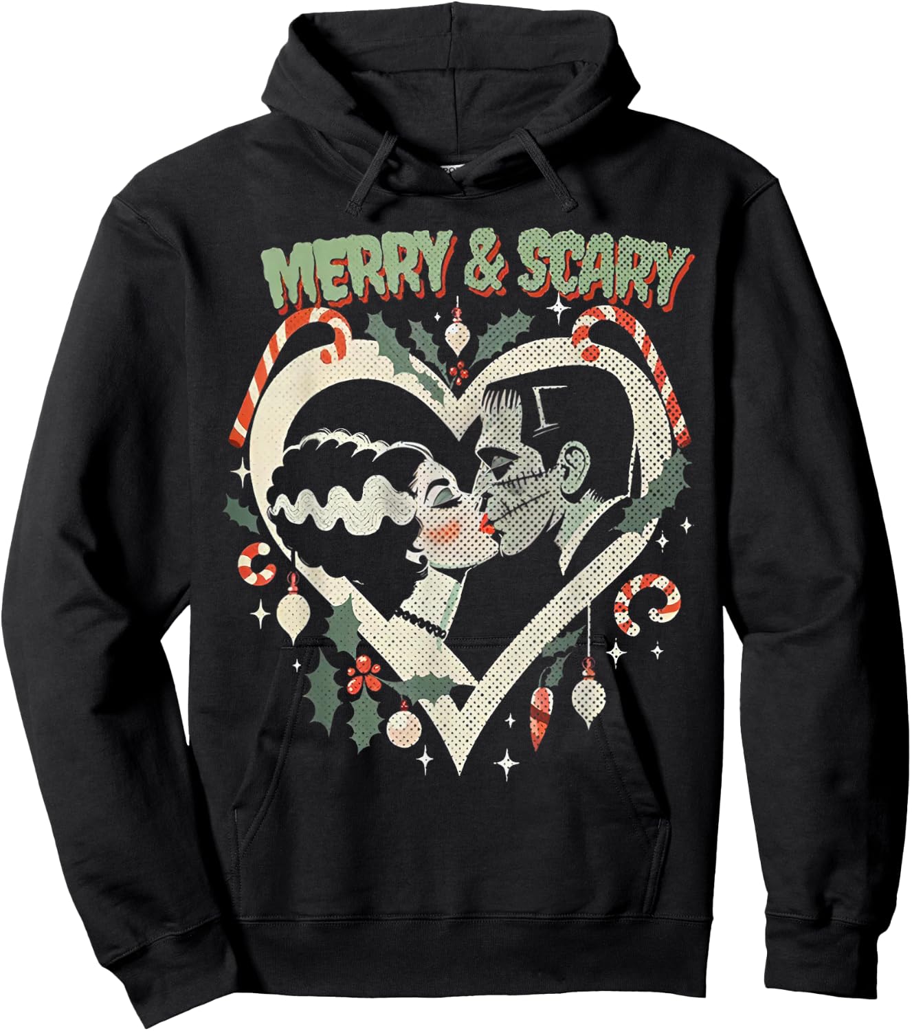 Merry & Scary Frankie & Liz Christmas Hoodie - Hoodie | Black