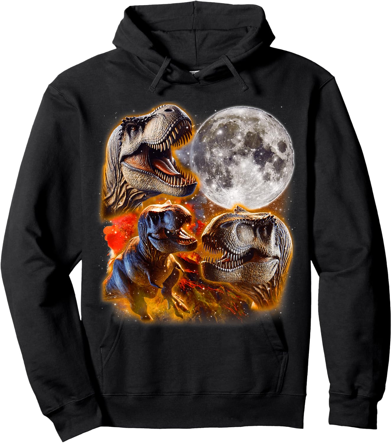 Three T-Rex Dinosaurs Howling At Moon 3 Wolves Parody Hoodie - Hoodie | Black