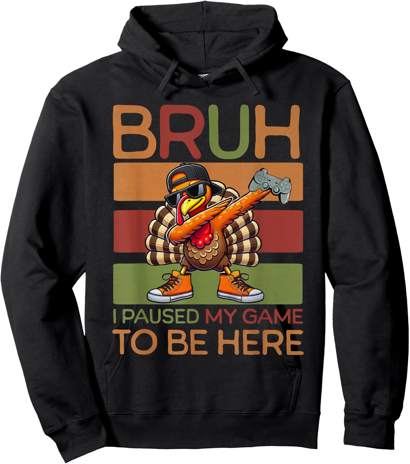 Bruh I Paused My Game To Be Here Thanksgiving Kid Boys Gamer Hoodie - Hoodie | Black