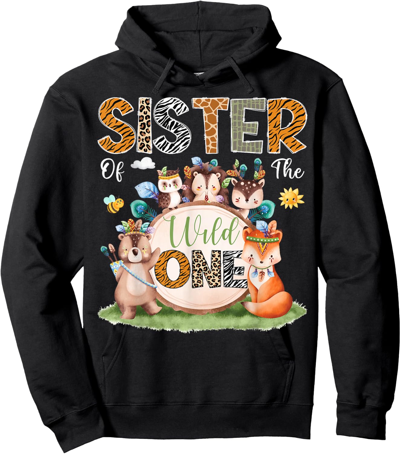 Sister Of The Wild One 1St Birthday Woodland Safari Jungle Hoodie - Hoodie | Black