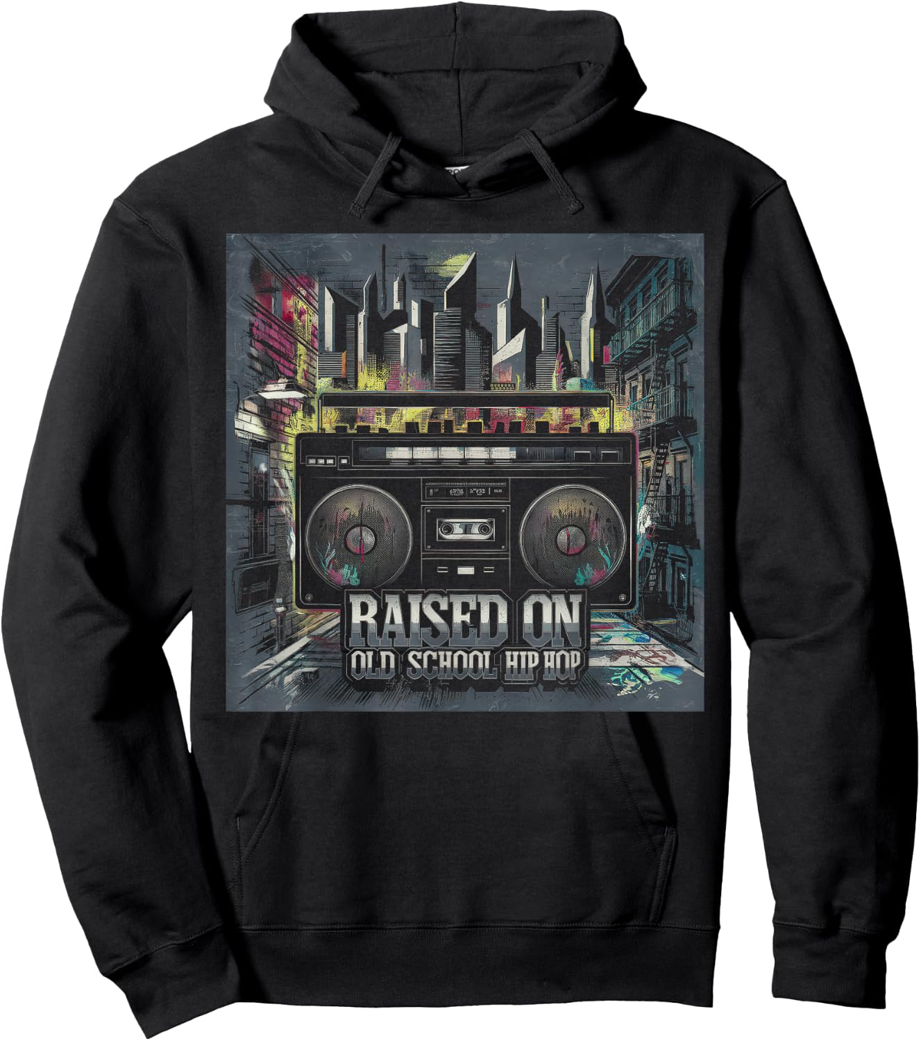 RAISED ON OLD SCHOOL Graffiti Rap HIP HOP Cassette Hoodie - Hoodie | Black