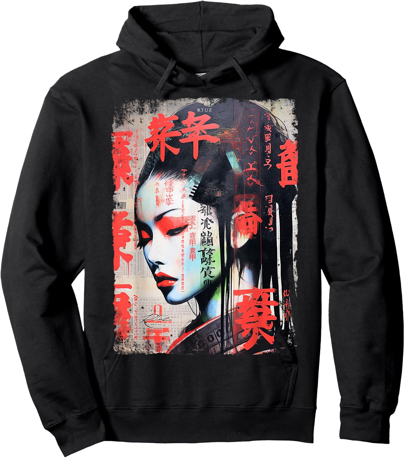 Hip Hop Y2K Vintage Hipster Edgy Urban Streetwear Geisha Hoodie - Hoodie | Black