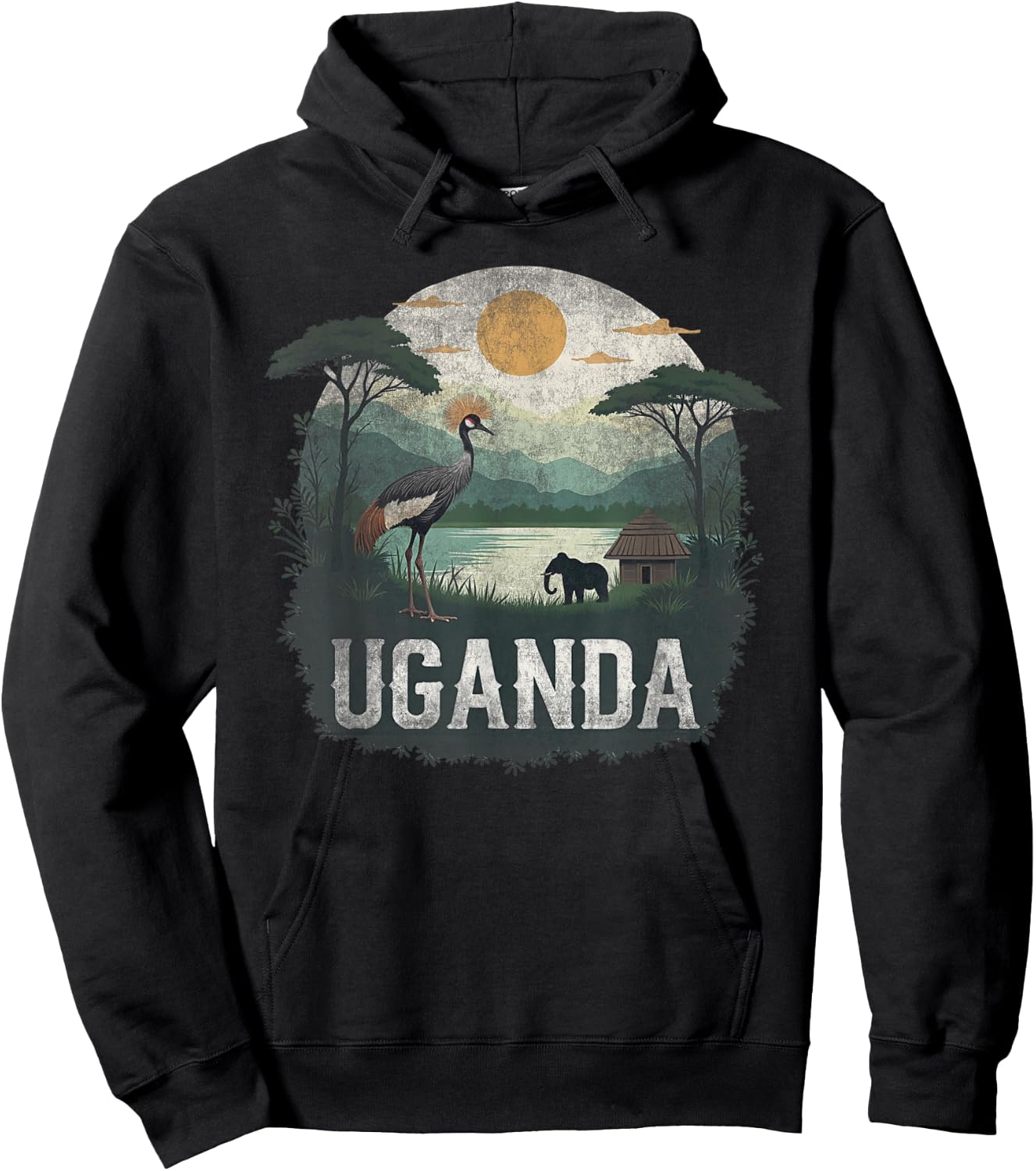 Souvenir Vintage Ugandan Landscape Retro , Black, S Hoodie - Hoodie | Black