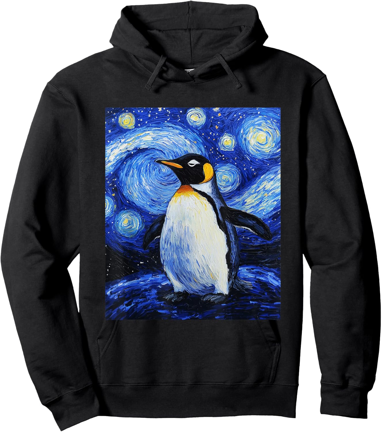 Penguin Bird Van Gogh Style Starry Night funny Graphic Hoodie - Hoodie | Black