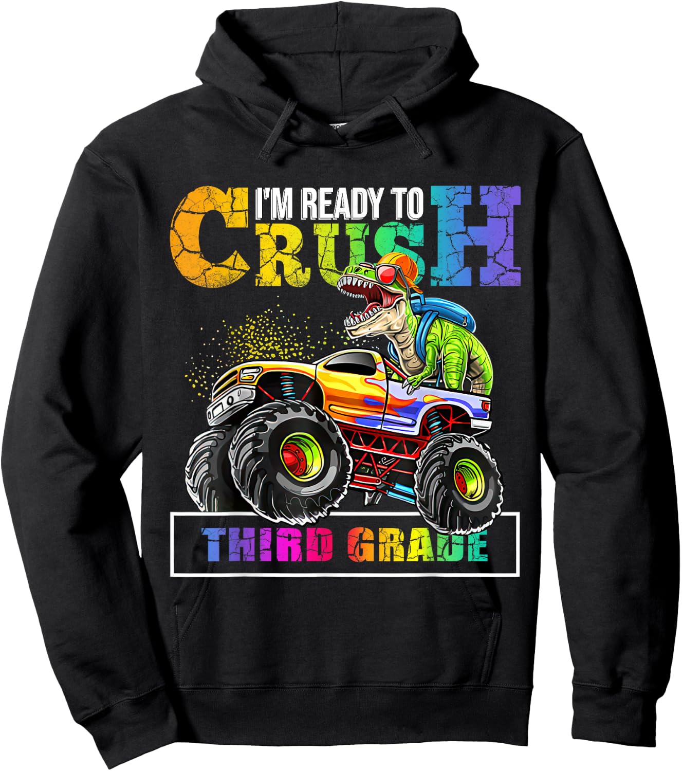 Back To School Boy Dinosaur I'm Ready To Crush Third Grade Hoodie - Hoodie | Black