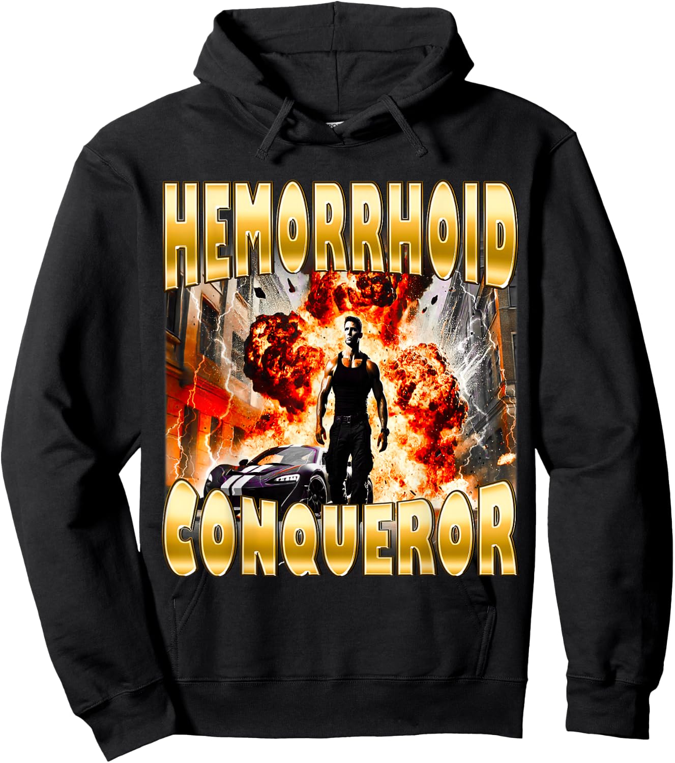 Hemorrhoid Conqueror Joke Offensive Weird Funny Meme Cringe Hoodie - Hoodie | Black