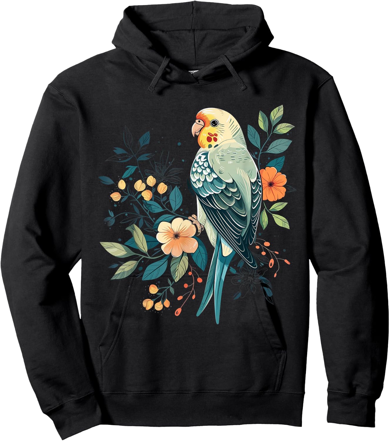 Budgie Parakeet Bird Mom Budgerigar Parrot Vintage Flower Hoodie - Hoodie | Black