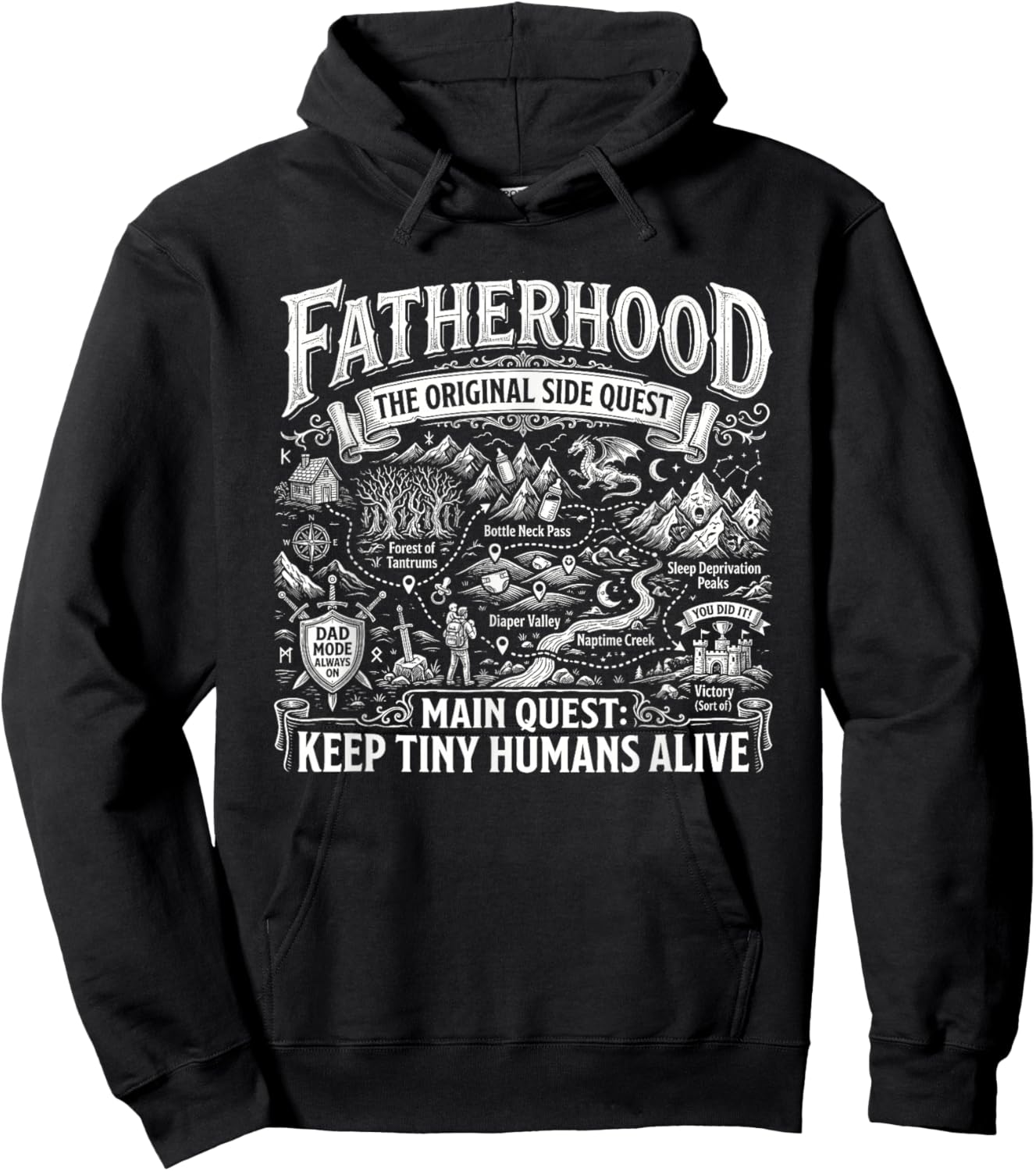 Fatherhood Side Quest Dad Life Sarcasm Fathers Day Humor Pun Hoodie - Hoodie | Black