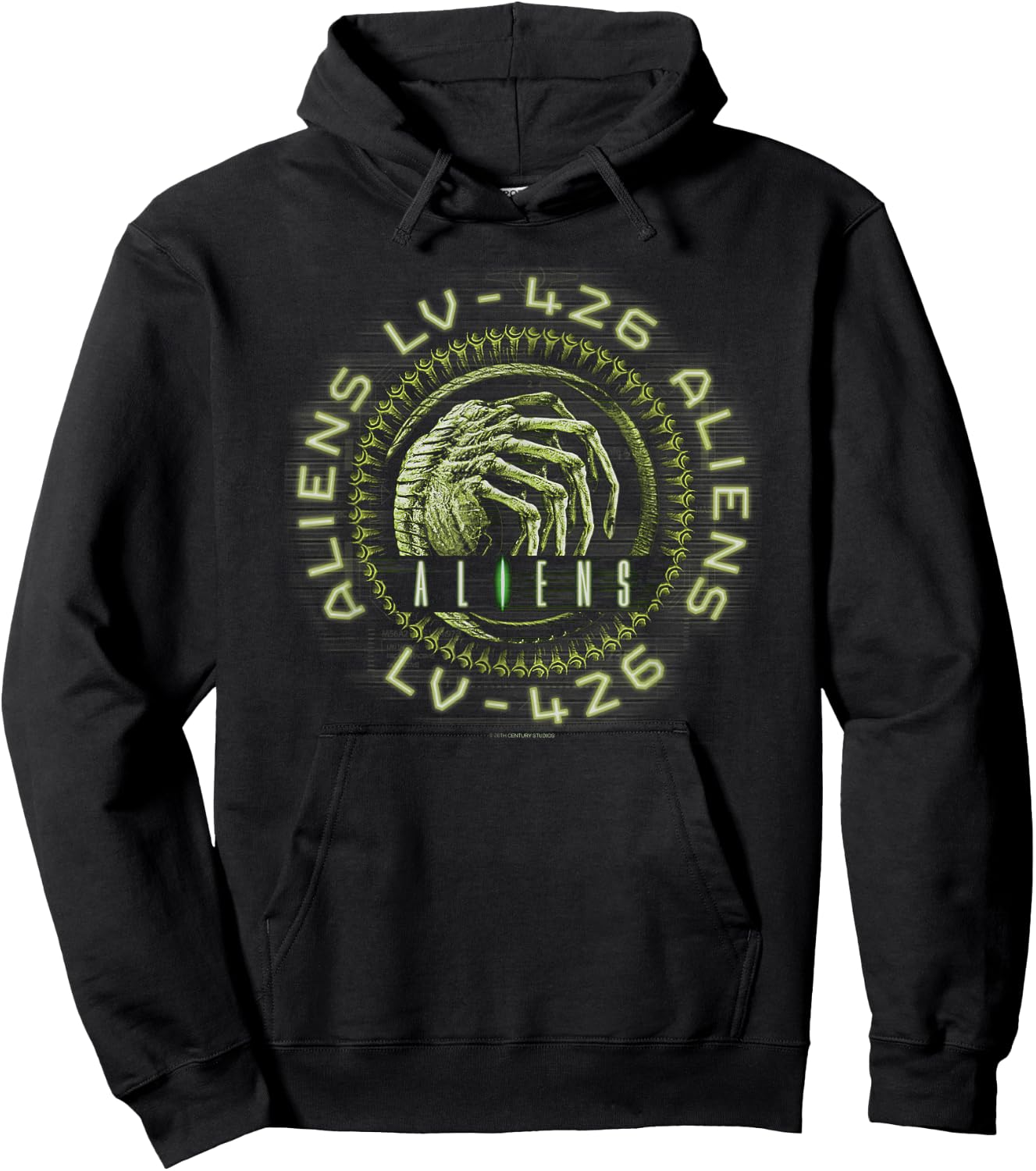Aliens Lv-Fourtwentysix Facehugger Neon Big Chest Text Logo Hoodie - Hoodie | Black