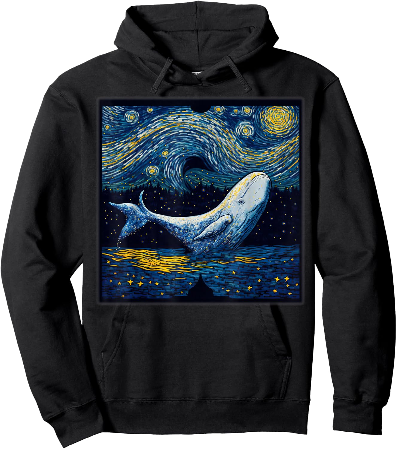 Surrealism Starry Night Beluga Whale Hoodie - Hoodie | Black