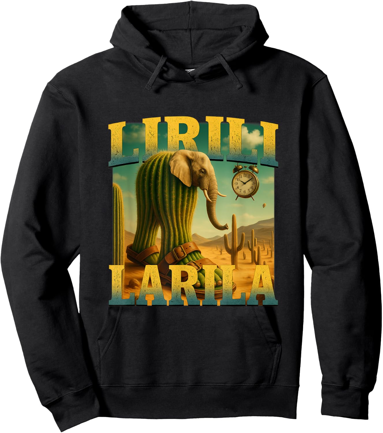 Lirili Larila Elephant Cactus Funny Italian Brainrot Meme Hoodie - Hoodie | Black
