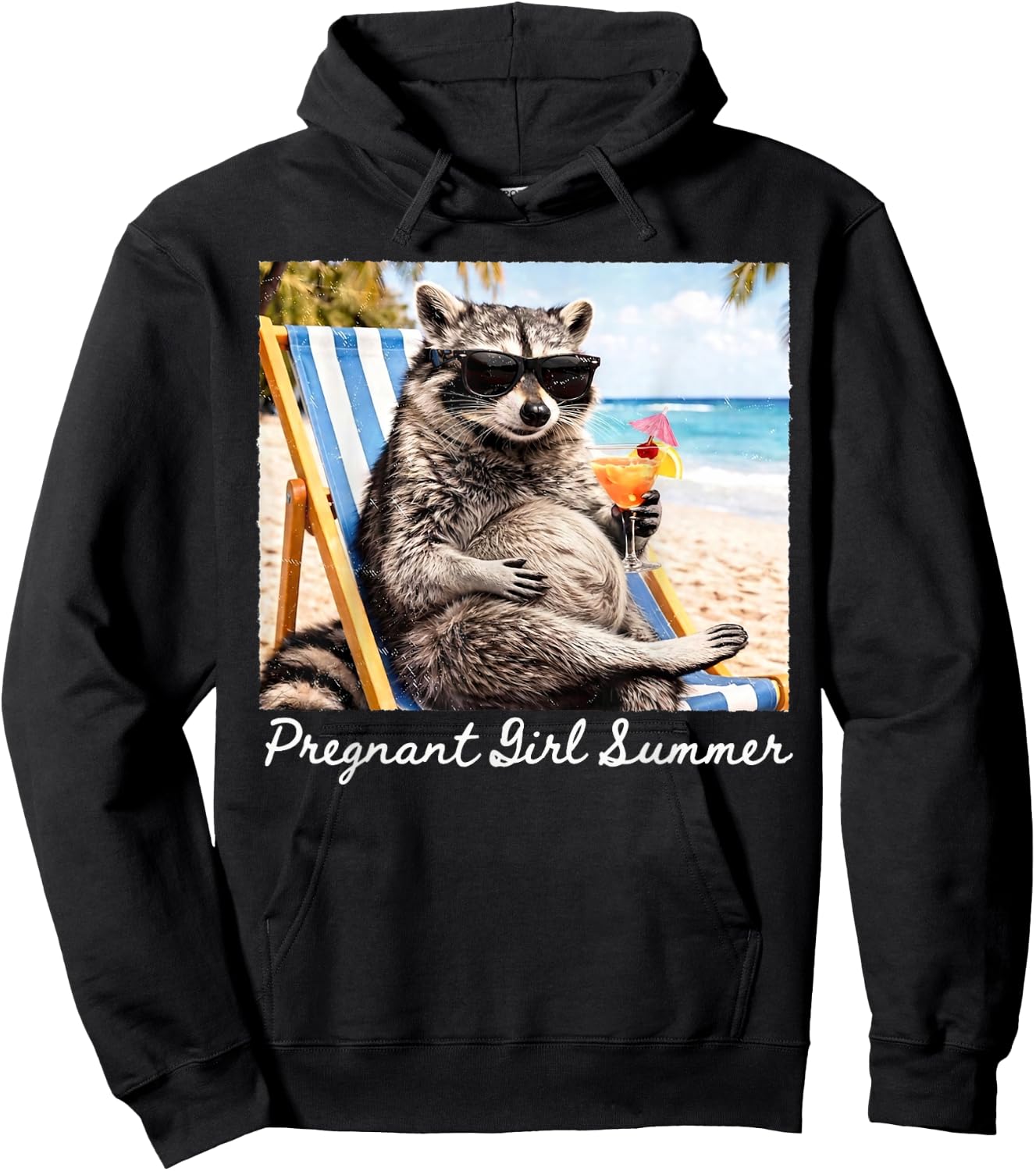 Pregnant Girl Summer Funny Baby Announcement Raccoon Mom Hoodie - Hoodie | Black