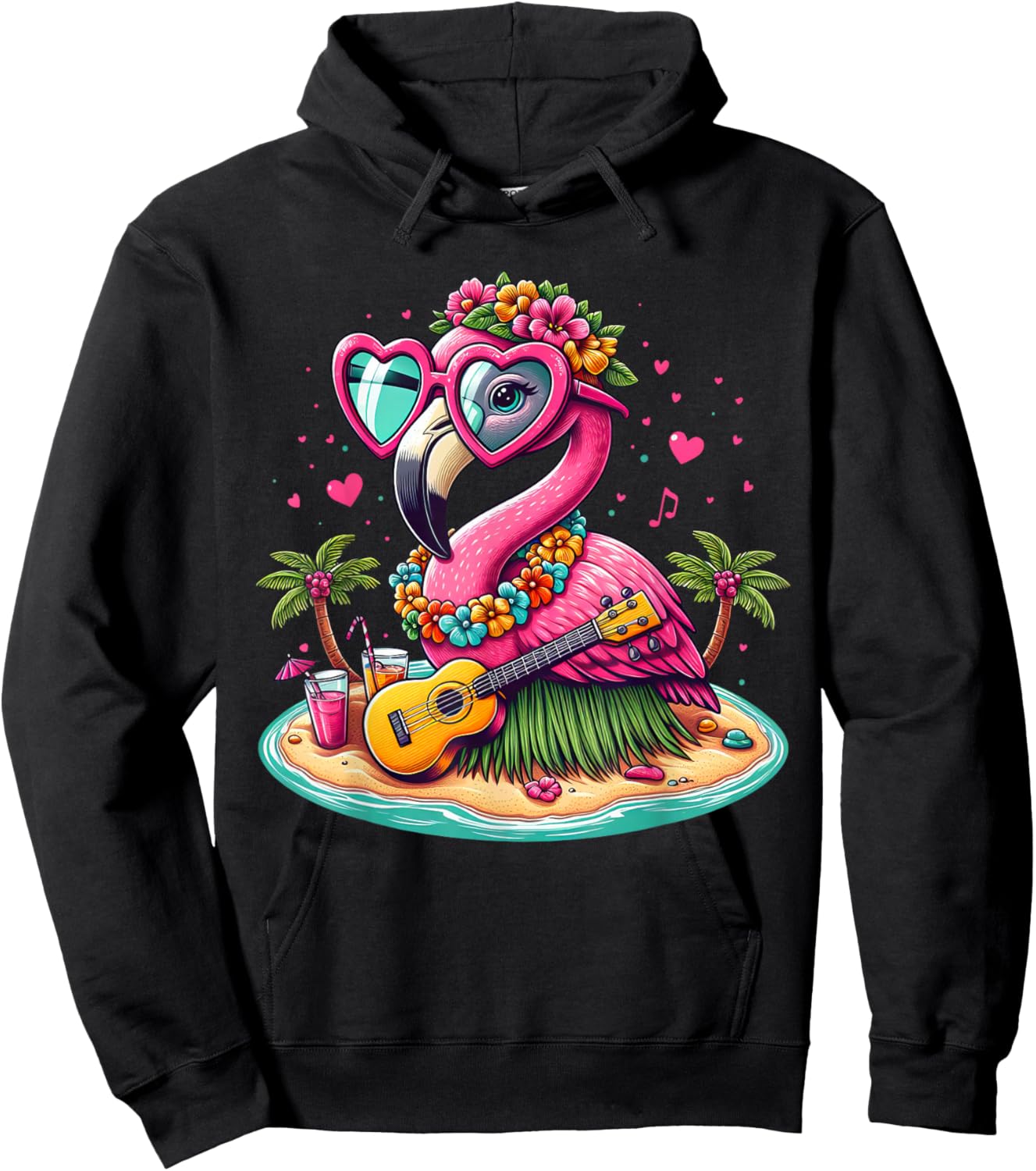 Flamingo Hawaiian Costume Children's Summer Holiday Flamingo , black Hoodie - Hoodie | Black