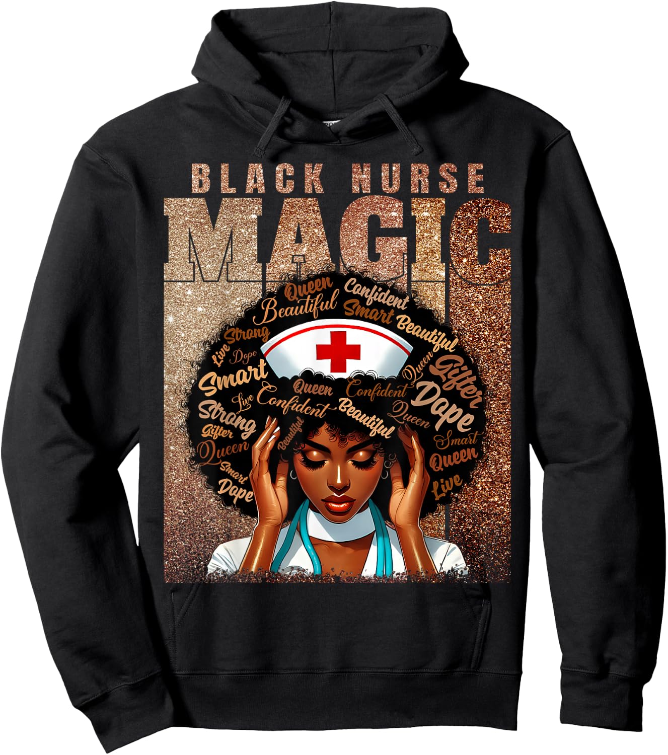Nurse Black Woman Magic Afro Melanin Queen Black History Hoodie - Hoodie | Black