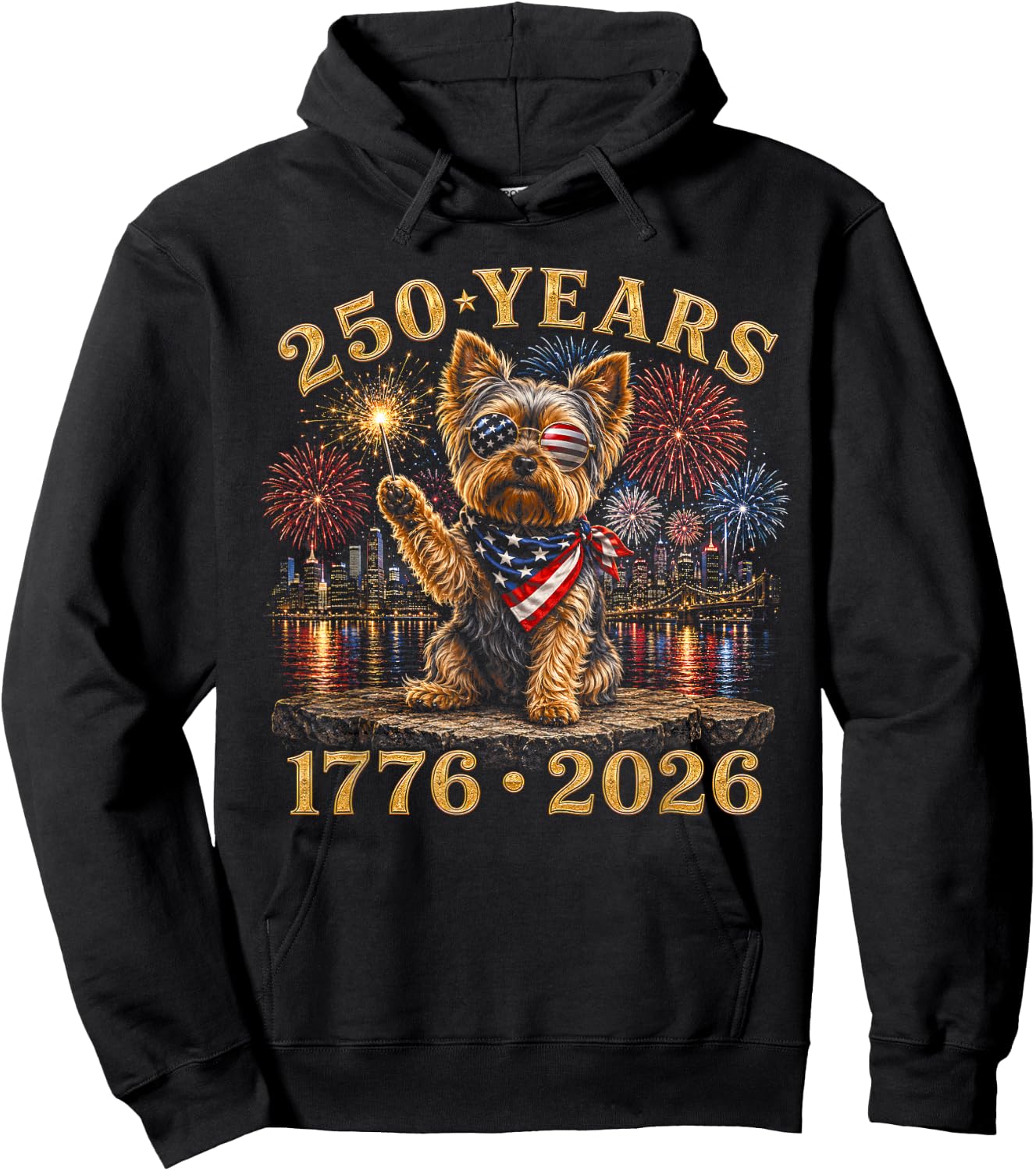 250 Years American 1776 2026 250th 4th July Yorkie Dog Hoodie - Hoodie | Black