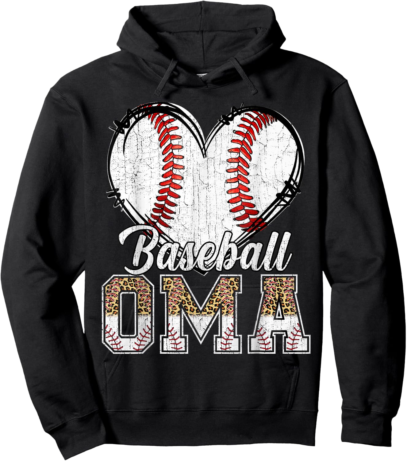 Softball Baseball Oma Heart Leopard Print Mother's Day Hoodie - Hoodie | Black