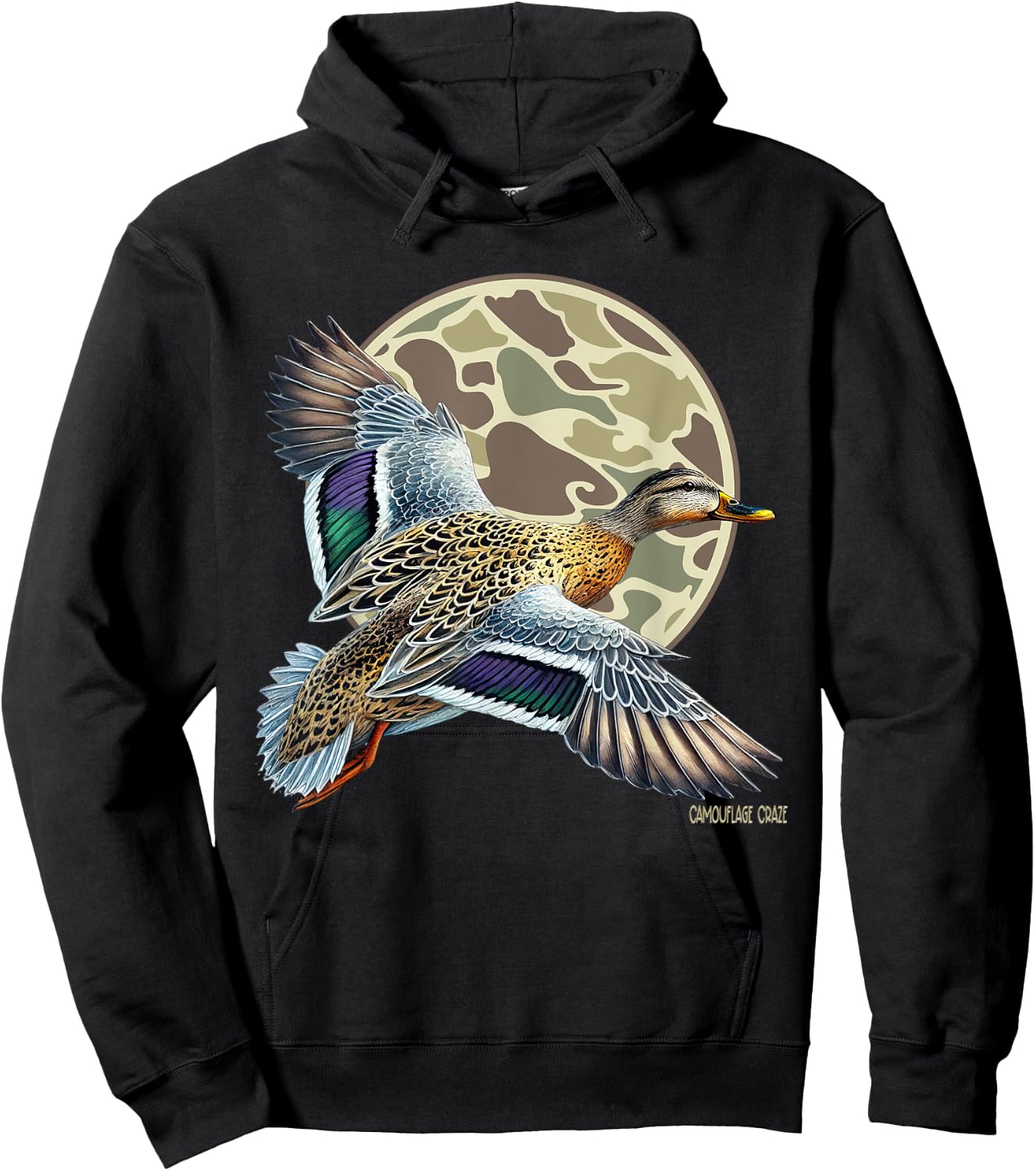Flying Mottled Duck Camouflage Camo Duck Hunting Camo Hunter Hoodie - Hoodie | Black