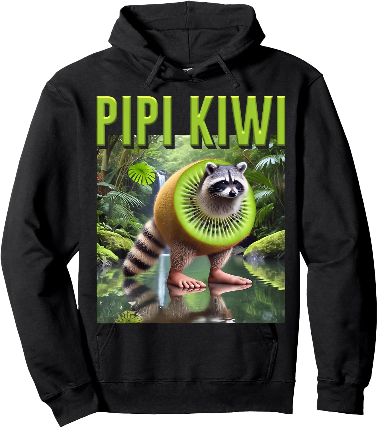 Pipi Kiwi Raccoon AI Monster Italian Brainrot Boy Meme Joke Hoodie - Hoodie | Black