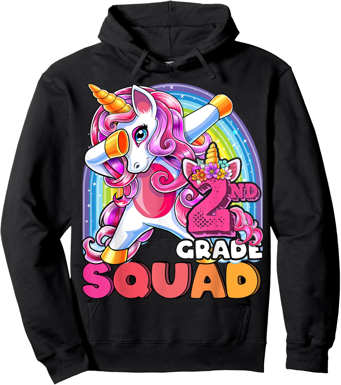 2nd Grade Squad Dabbing Unicorn Back to School Girls Gift Hoodie - Hoodie | Black