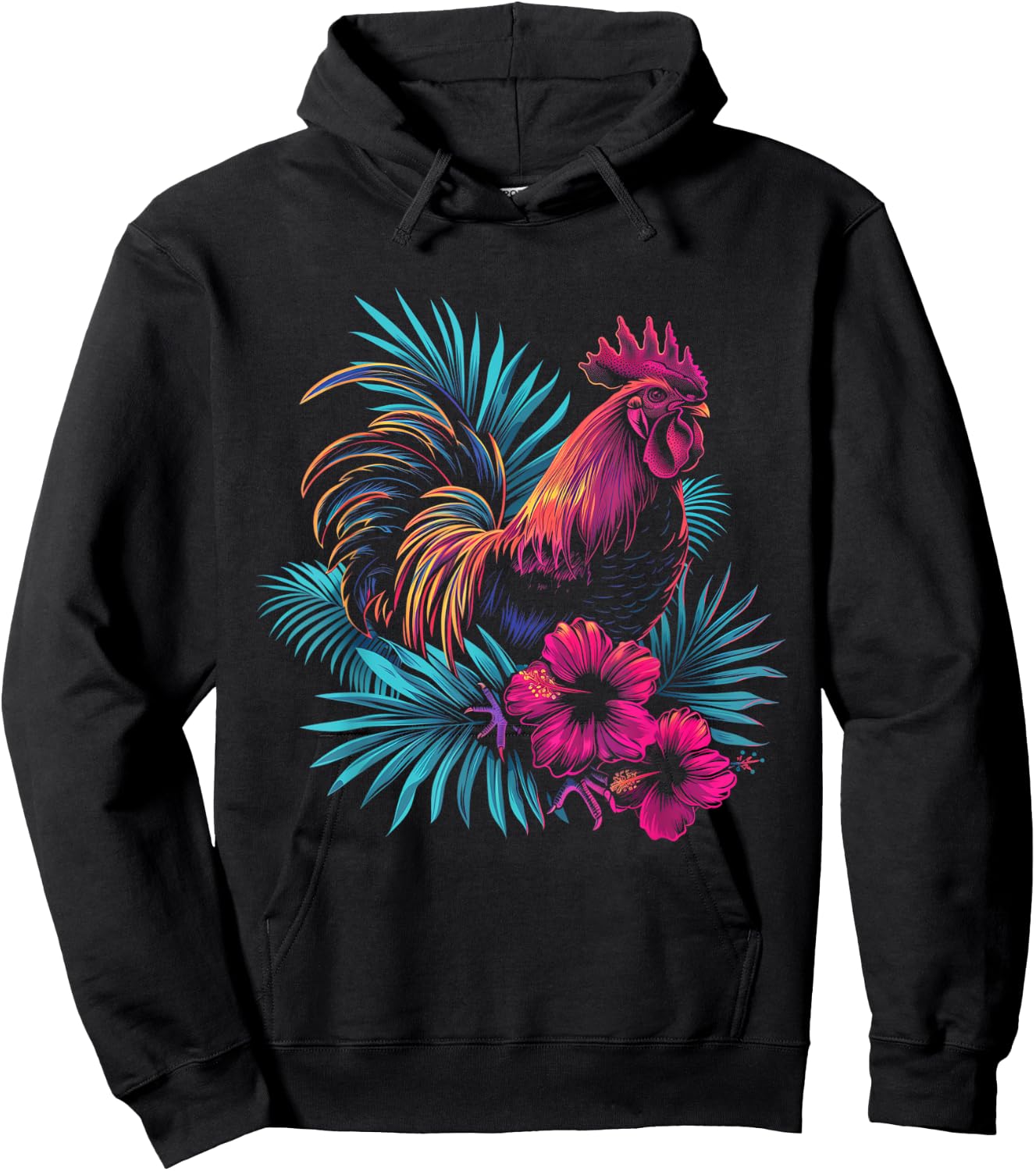 Chicken Hawaiian Flowers Rooster Kauai Hawaii Vintage Hoodie - Hoodie | Black