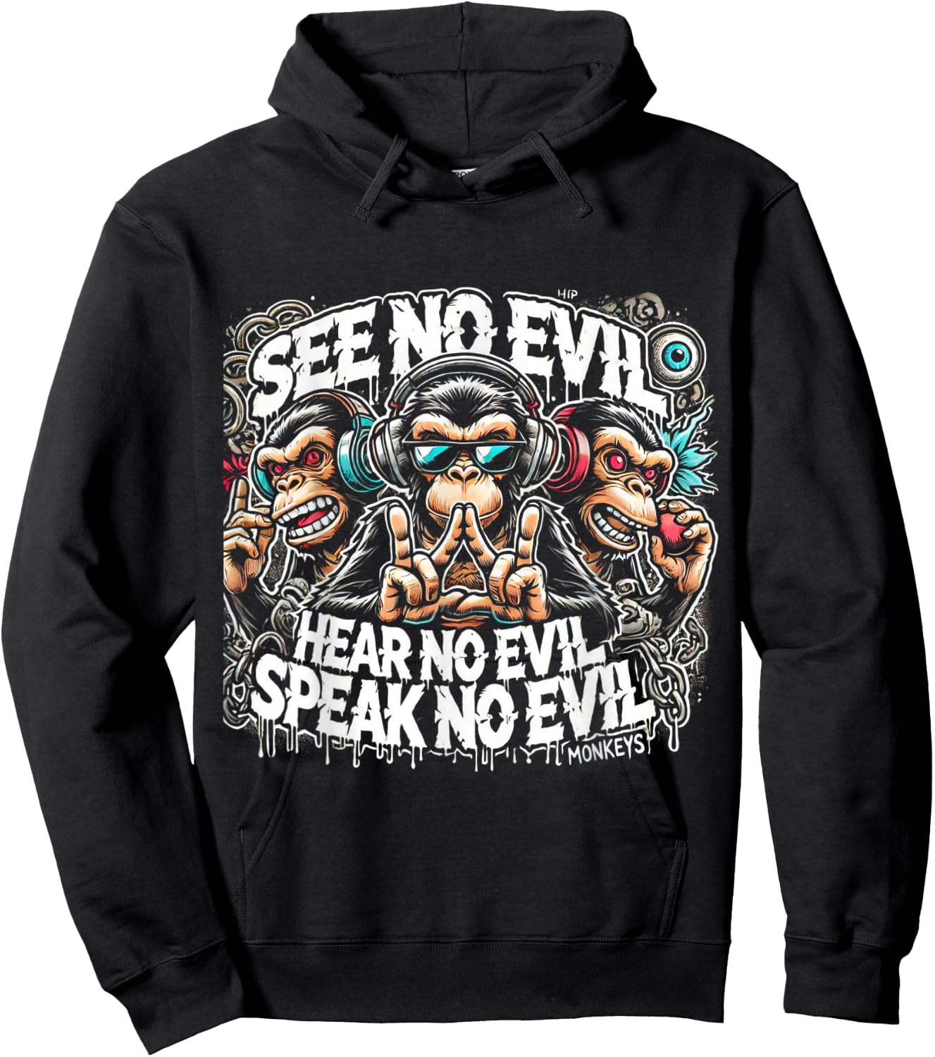 Three Wise Monkeys See No Evil Hear No Evil Speak No Evil Hoodie - Hoodie | Black