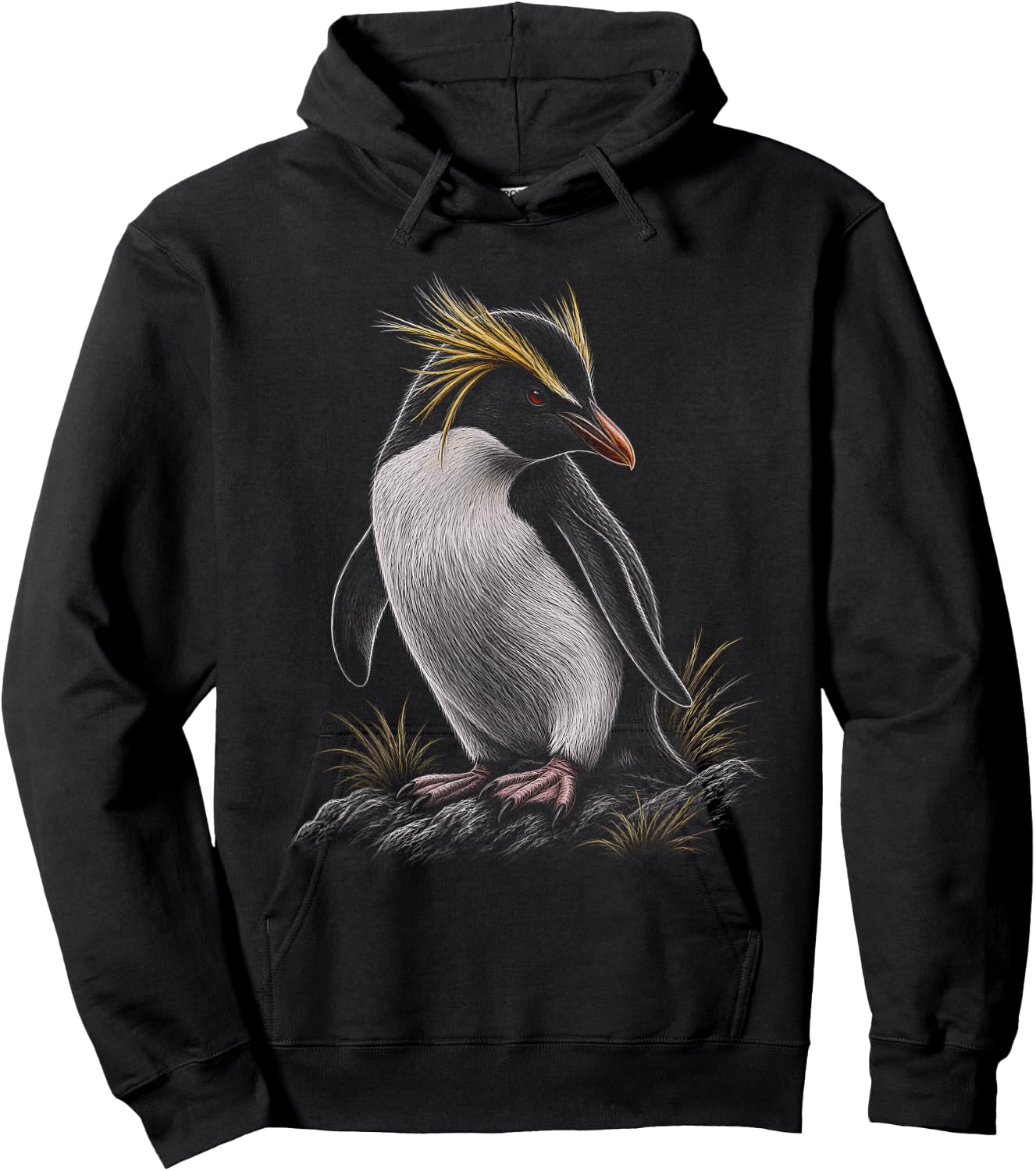 Macaroni Penguin Graphic Artwork Design Hoodie - Hoodie | Black