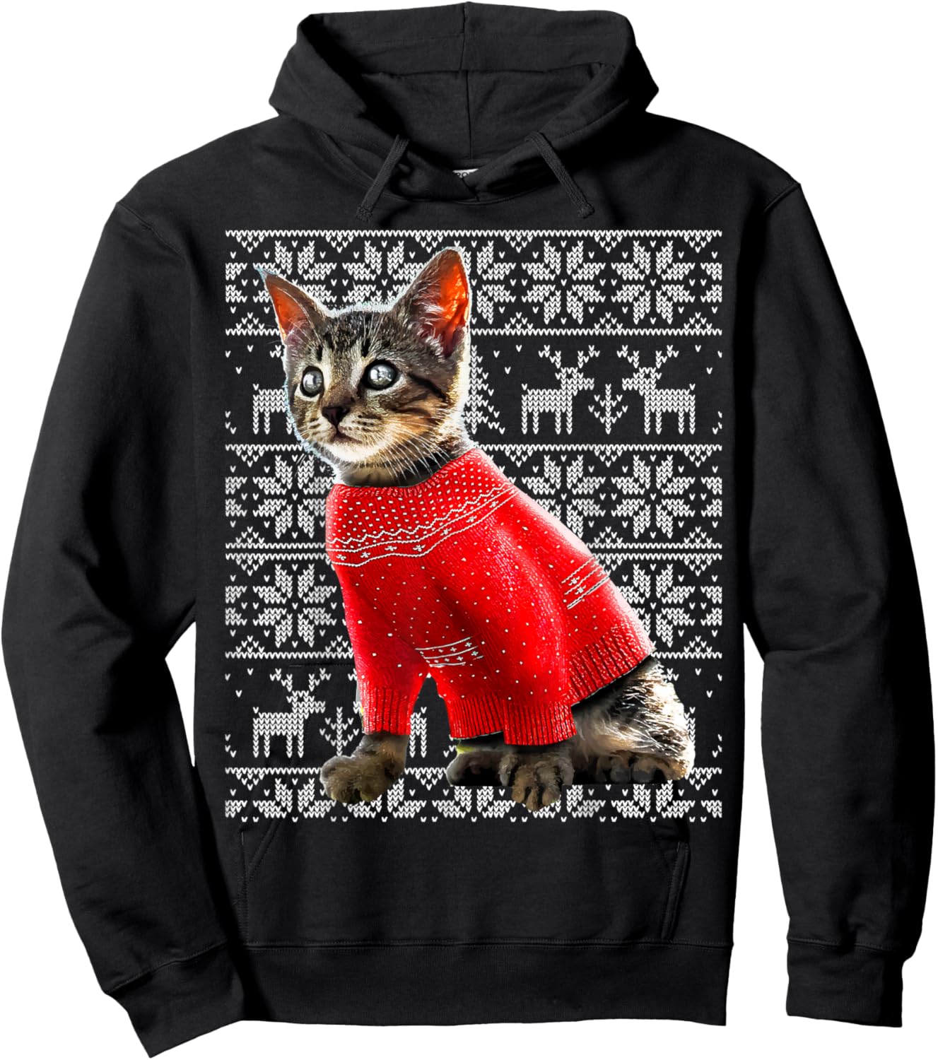 Ugly Christmas Sweater Cat Shirt Christmas Cat Gifts Women Hoodie - Hoodie | Black