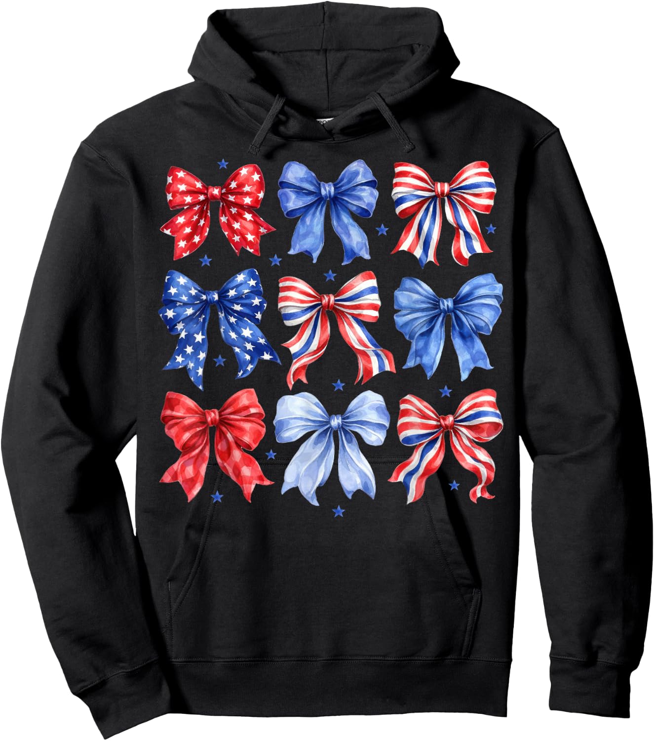 Coquette Bow in Red White Blue Patriotic 4th of July Girls Hoodie - Hoodie | Black