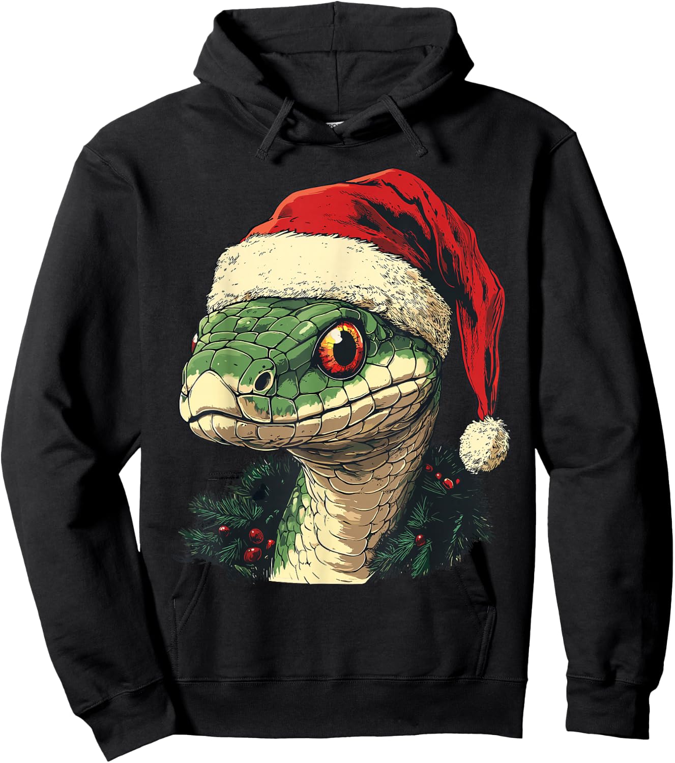 Snake Santa Hat Funny Christmas Xmas Snake Lovers Pajama Hoodie - Hoodie | Black