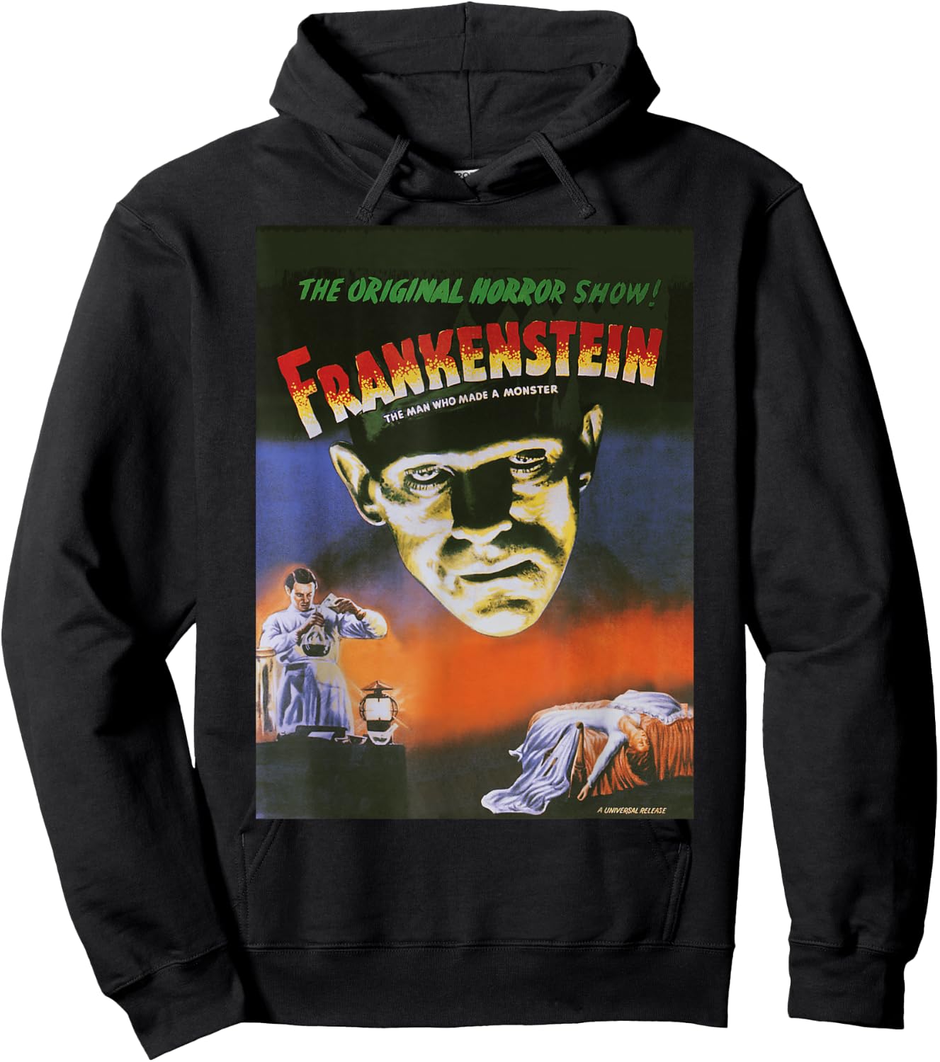 Universal Monsters Distressed Frankenstein Movie Poster Hoodie - Hoodie | Black